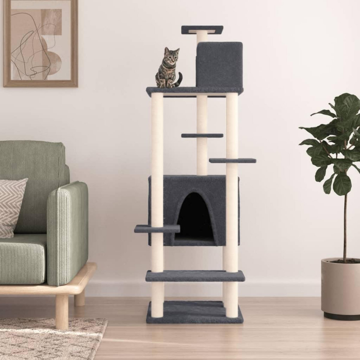VIDAXL Arbre a chat avec griffoirs en sisal Gris fonce 154 cm