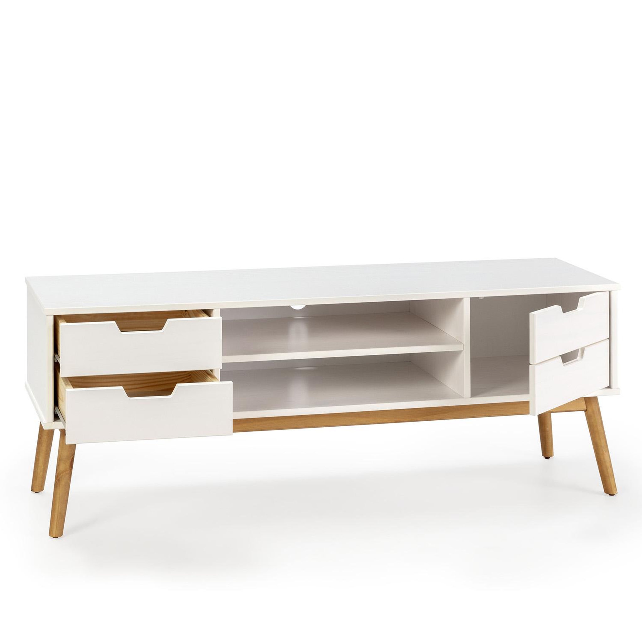 Voir la diapositive 2 : VS VENTA-STOCK Meuble tv Baku 1 porte et 2 tiroir couleur blanc, 140 cm