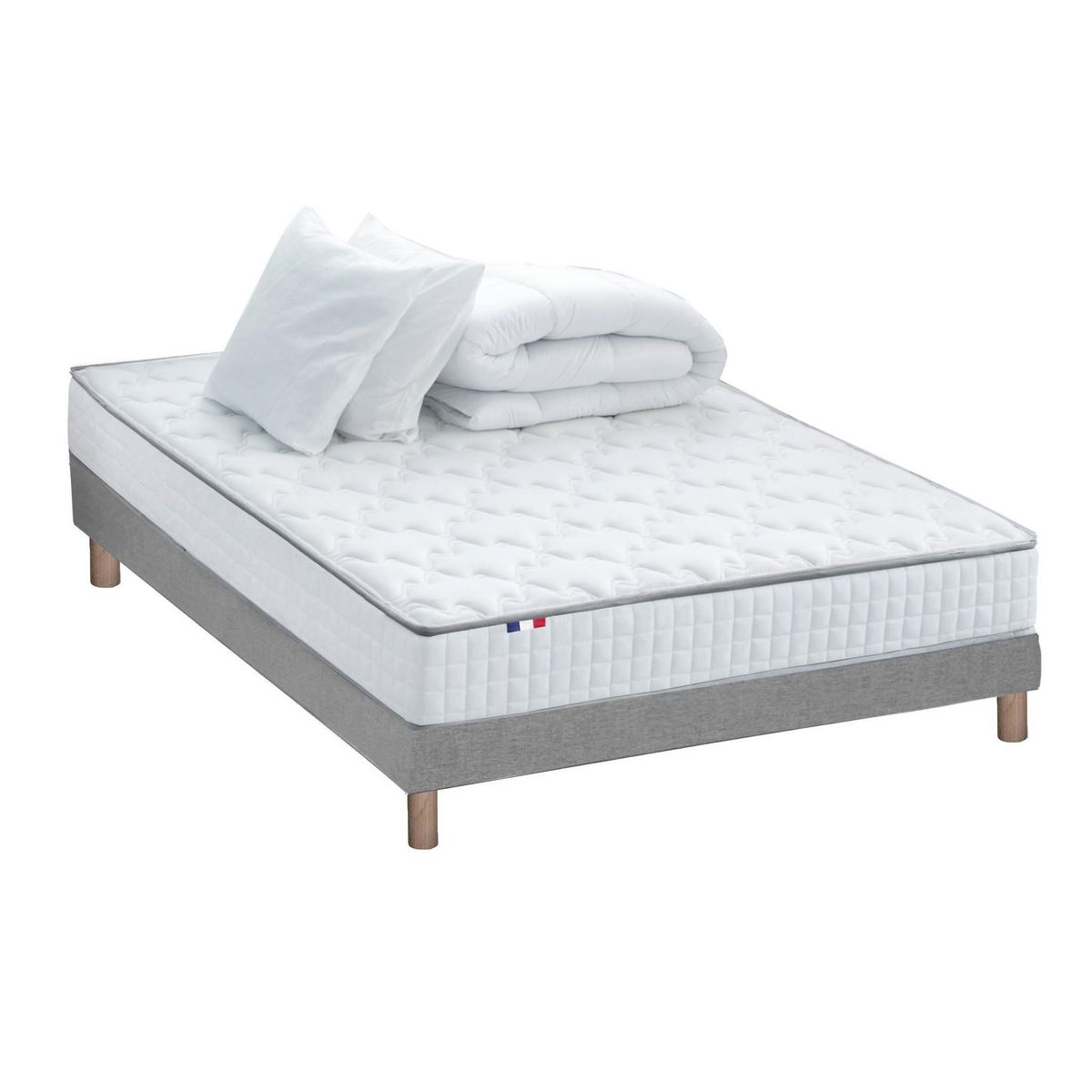 IDLITERIE Pack matelas ressorts ASTRE, sommier, couette et oreillers français