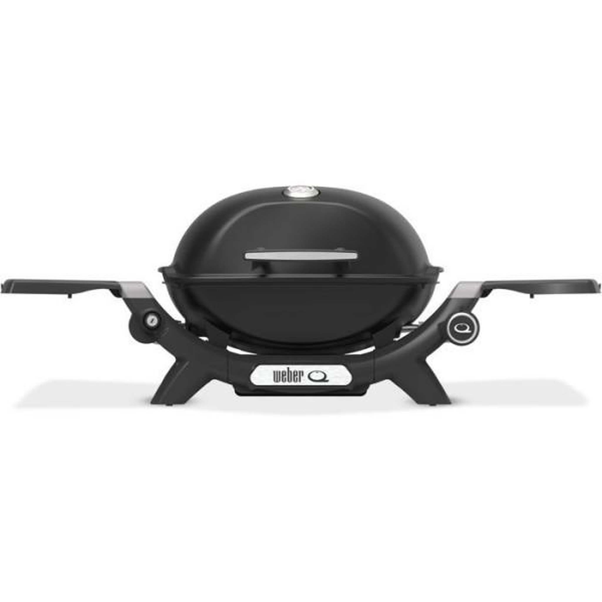 AAAAA Barbecue a gaz - Weber - Q1200N - 2,94kW - 1 brûleur en acier inoxydable - Deux tablettes d'appoint - Fonte émaillée- Noir