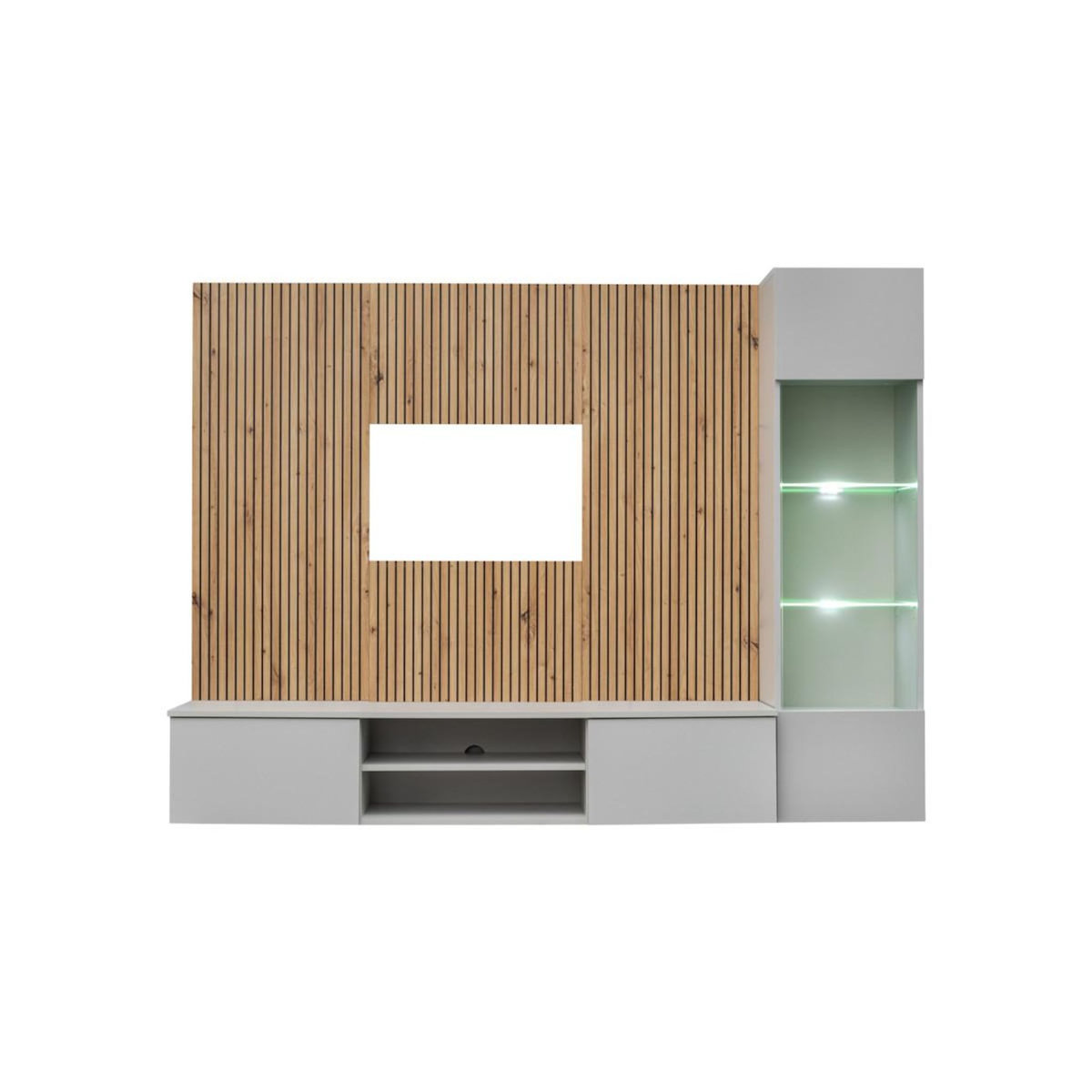 Paris Prix Ensemble Meuble TV Rayure  Xari  200cm Naturel & Gris Perle