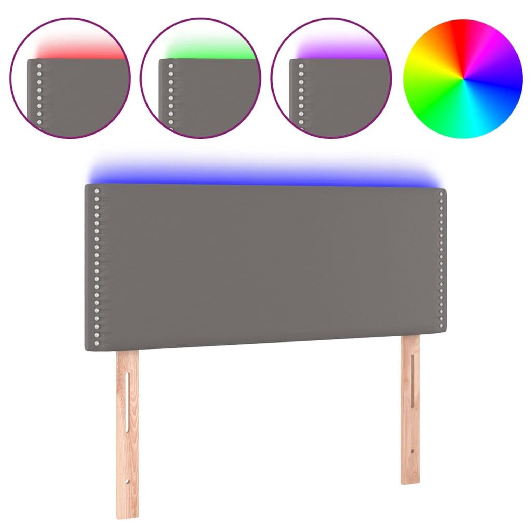 Voir la diapositive 2 : VIDAXL Tete de lit a LED Gris 100x5x78/88 cm Similicuir