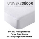 COTON PUR Lot de 2 Protèges matelas imperméable, absorbant et anti-acariens 160 x 200 cm