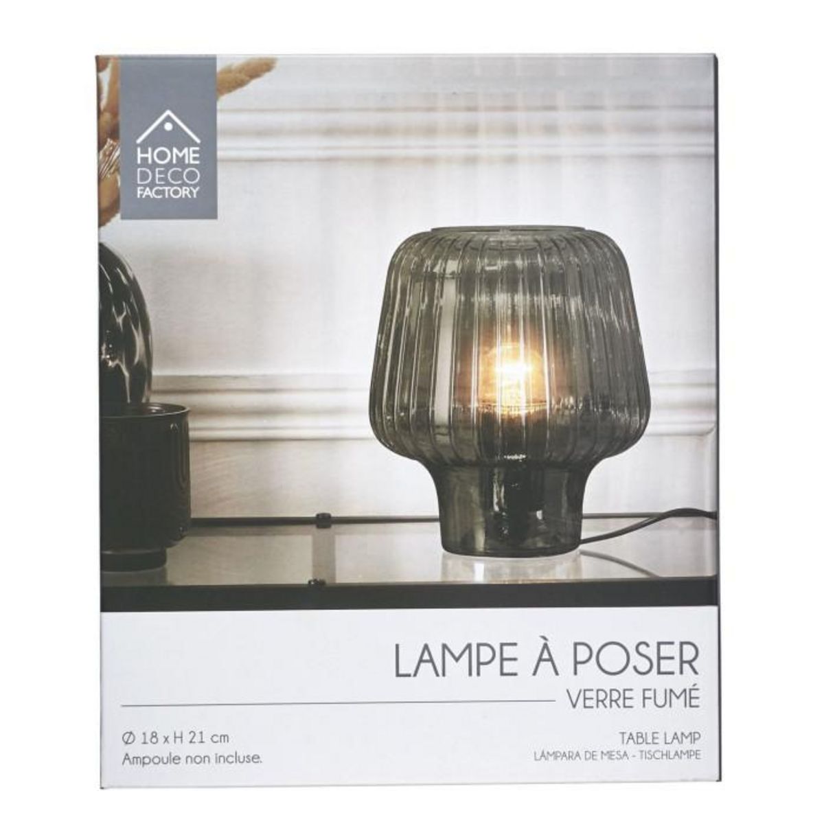 Paris Prix Lampe à Poser Verre Fumé  Champignon  21cm Noir