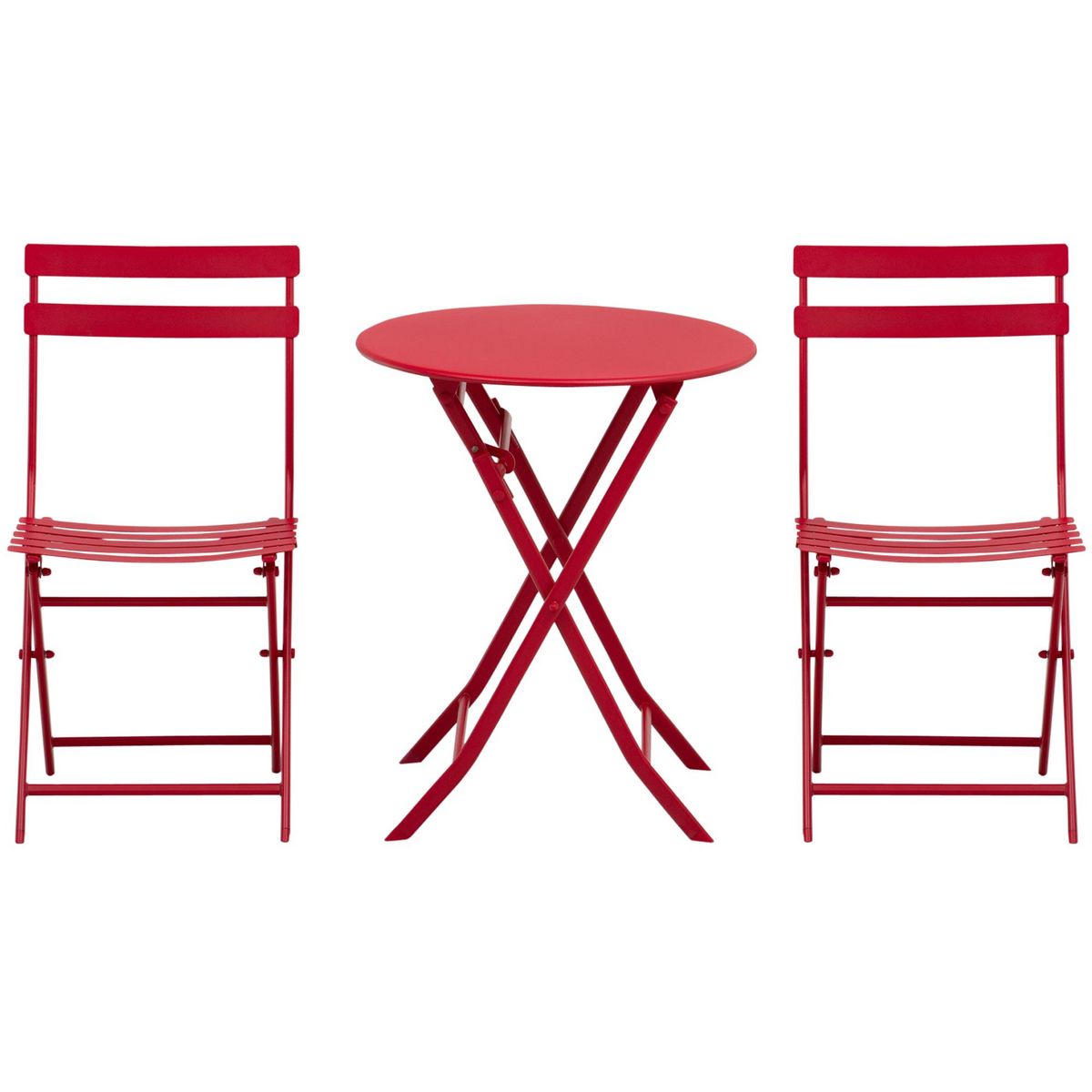 OUTSUNNY Salon de jardin bistro pliable - table ronde Ø 60 cm avec 2 chaises pliantes - métal thermolaqué rouge