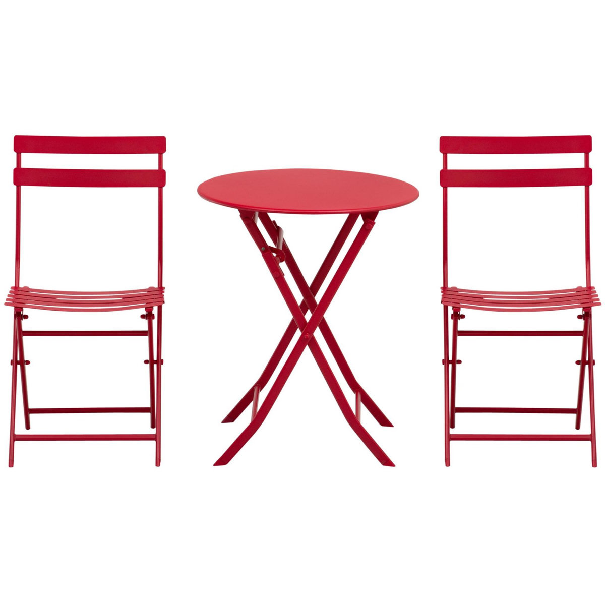 OUTSUNNY Salon de jardin bistro pliable - table ronde Ø 60 cm avec 2 chaises pliantes - métal thermolaqué rouge