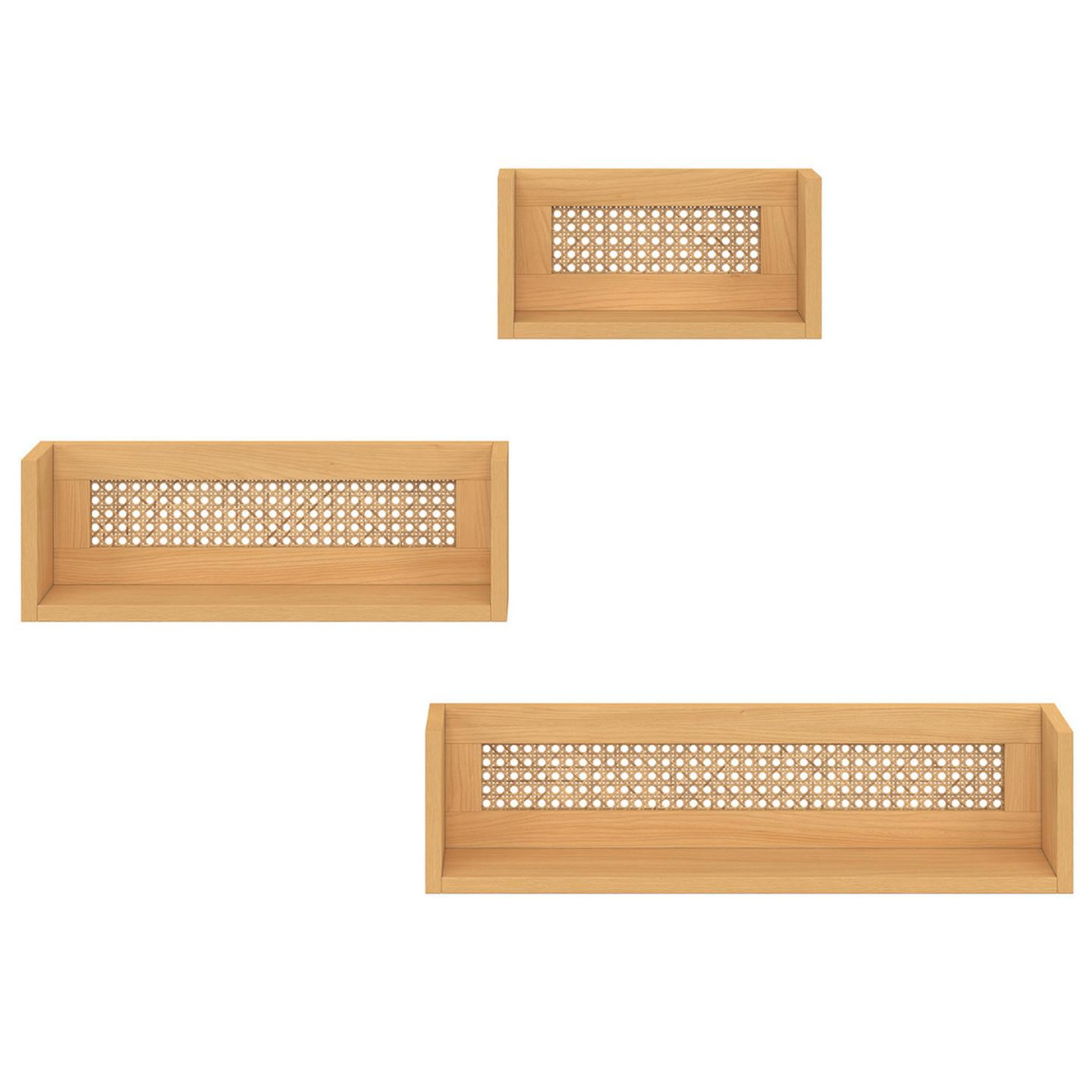 Voir la diapositive 3 : ID MARKET Lot de 3 étagères murales edhen bois et cannage 60/45/30 cm