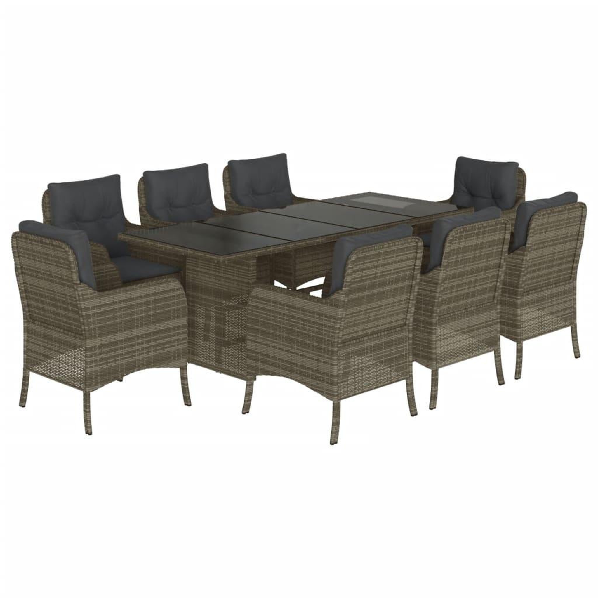 Voir la diapositive 2 : VIDAXL Ensemble a manger de jardin 9 pcs coussins gris resine tressee