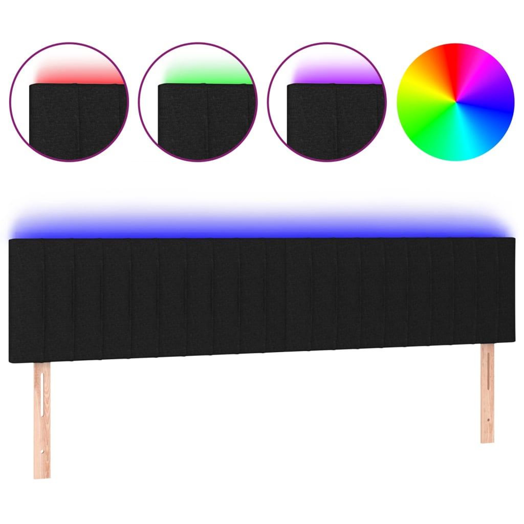 Voir la diapositive 2 : VIDAXL Tete de lit a LED Noir 200x5x78/88 cm Tissu