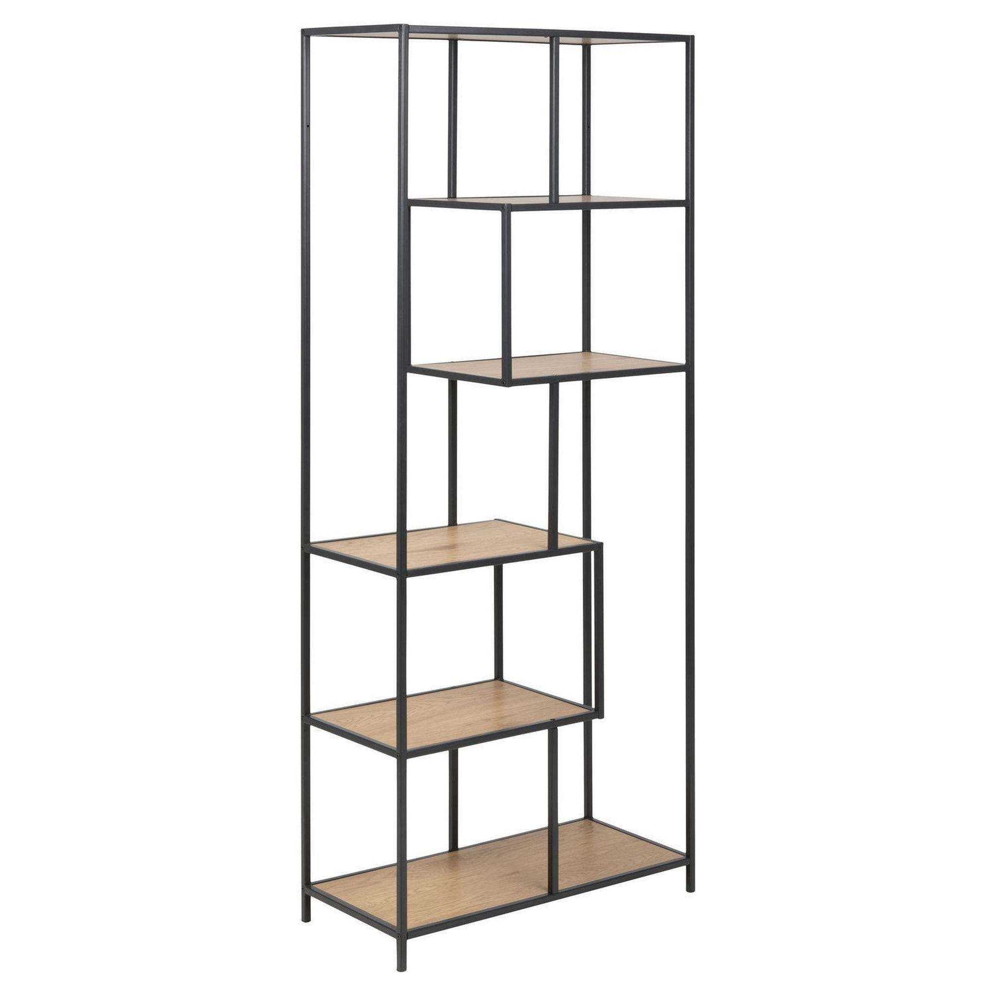TOILINUX Bibliothèque 5 étagères asymétriques en mdf et métal. Coloris disponibles : Beige, Noir, Jaune