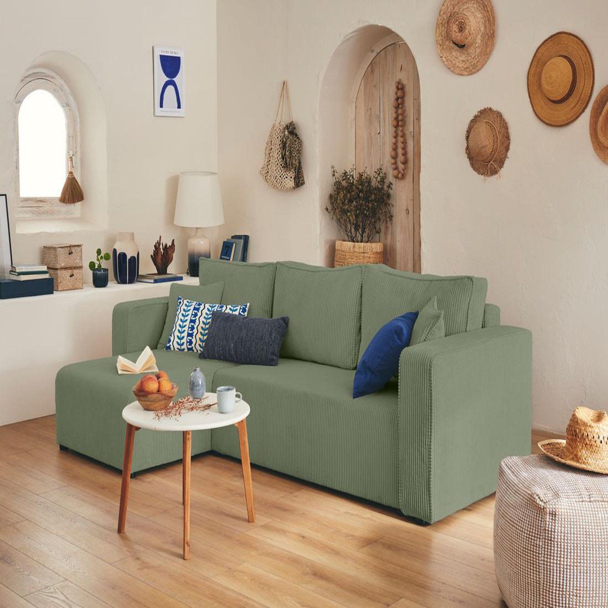 Voir la diapositive 5 : BEST MOBILIER Topaze - canapé d'angle réversible - 4 places - convertible avec coffre - en velours côtelé