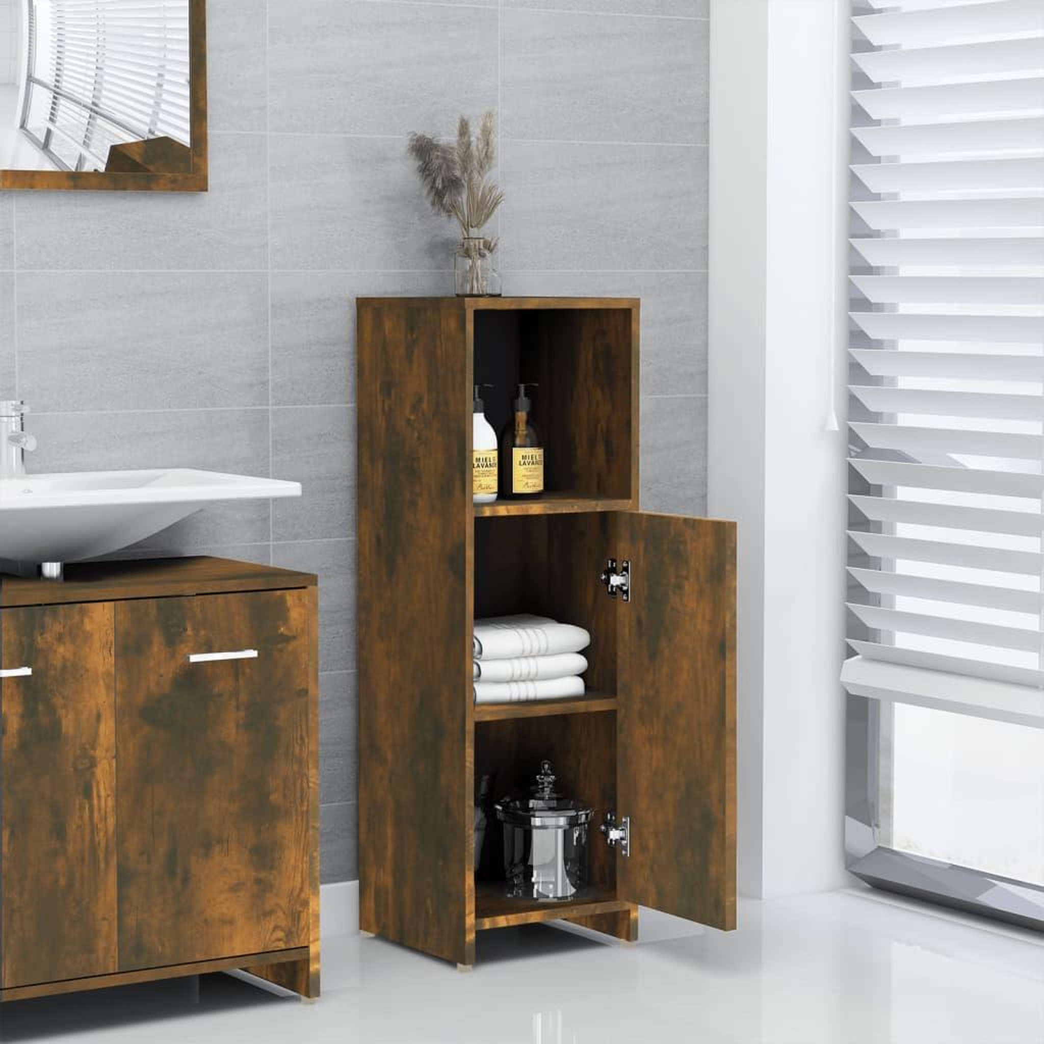 Voir la diapositive 1 : VIDAXL Armoire de bain Chene fume 30x30x95 cm Bois d'ingenierie