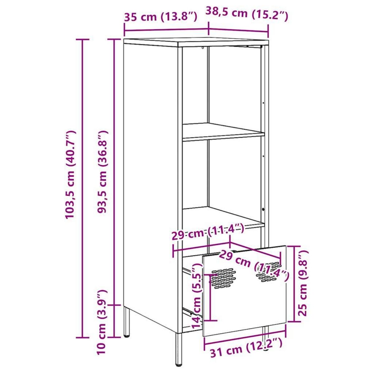VIDAXL Buffet haut anthracite 35x39x103,5 cm acier