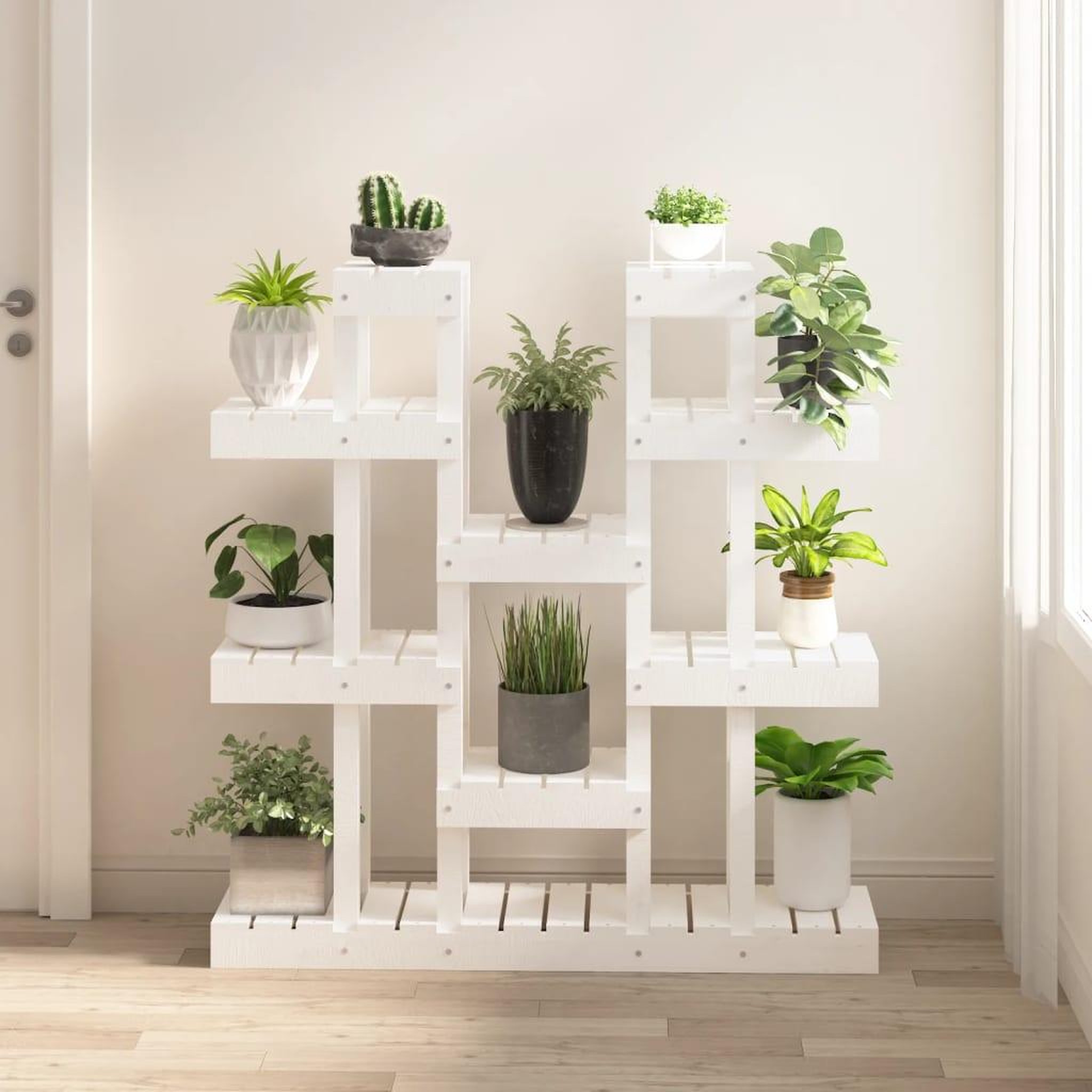 Voir la diapositive 1 : VIDAXL Support a plantes Blanc 104,5x25x109,5 cm Bois massif de pin
