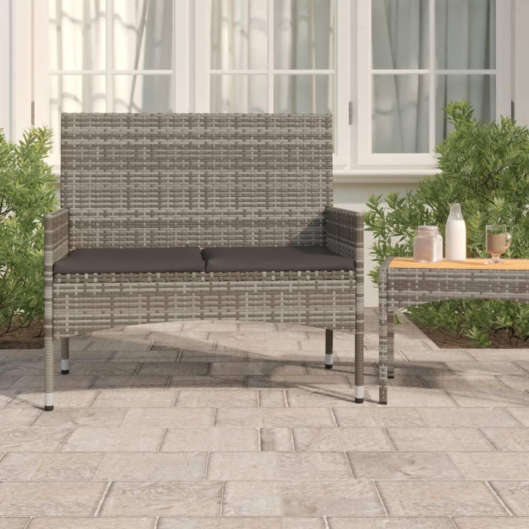 Voir la diapositive 1 : VIDAXL Banc de Jardin a 2 Places avec Coussins Gris Resine Tressee
