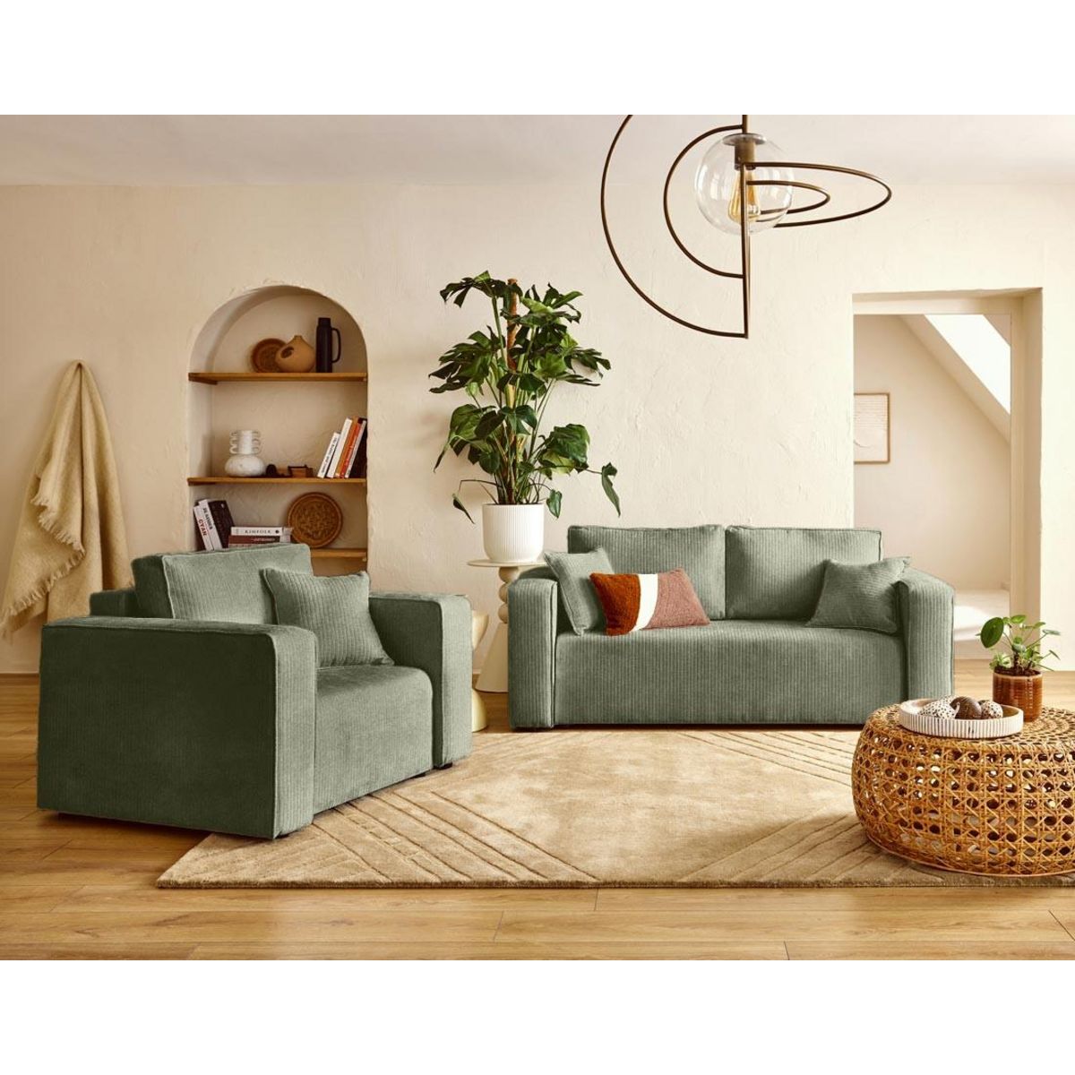 BEST MOBILIER Topaze - canapé droit 2 places en velours côtelé plat