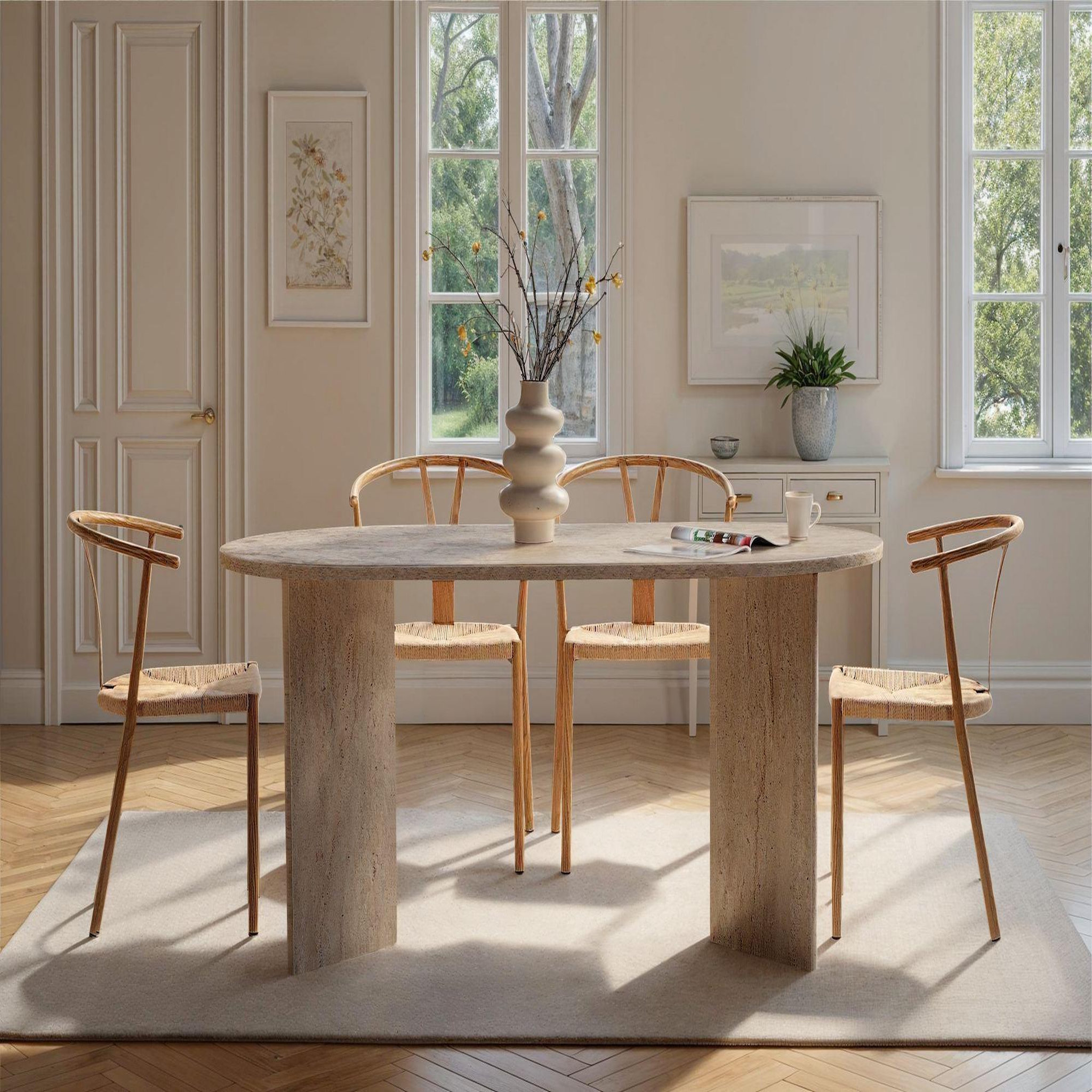 Voir la diapositive 3 : Habitat et Jardin Table à manger en bois  sablin  - 180 x 89 x 75 cm - travertin