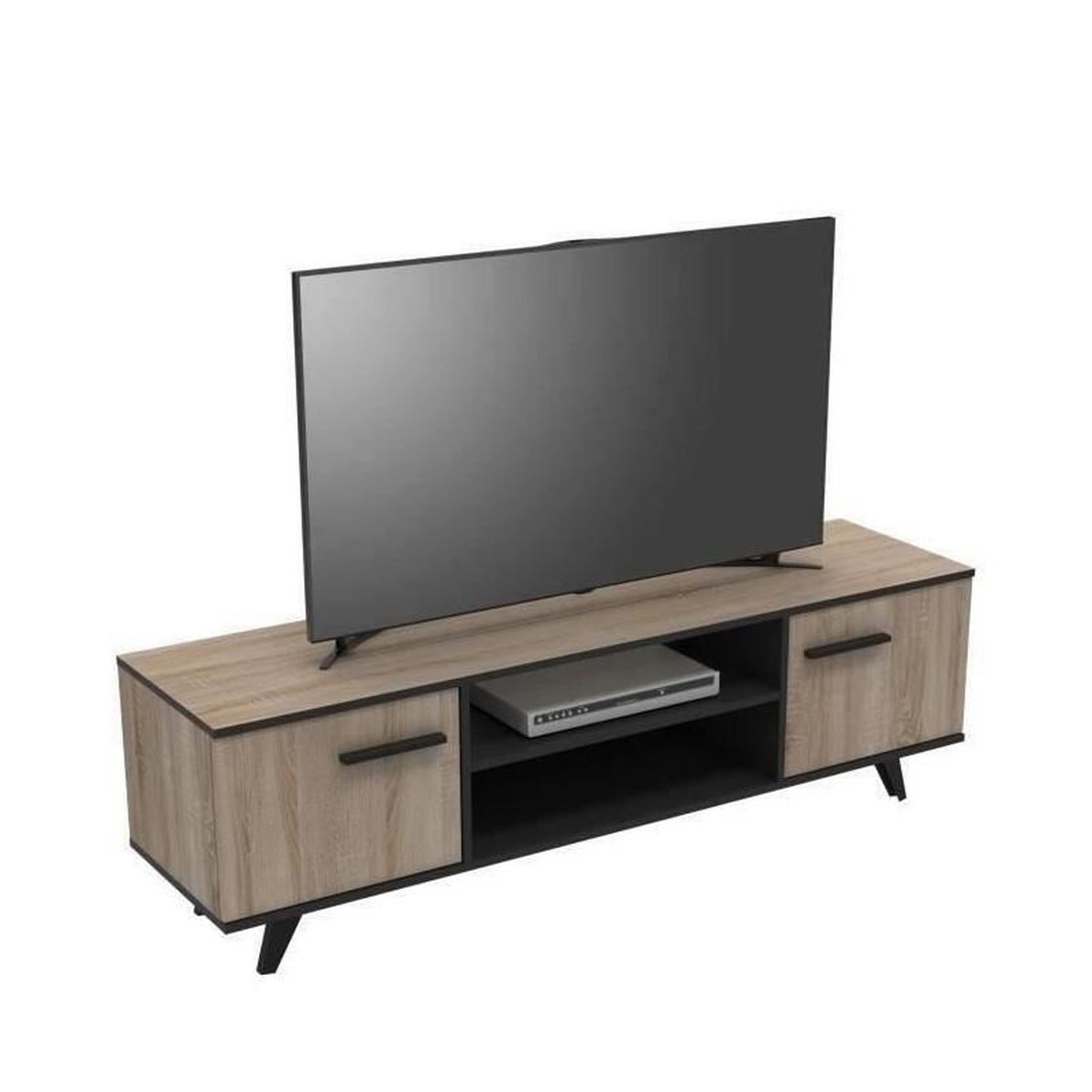 Voir la diapositive 4 : Demeyere Ensemble meuble TV table basse buffet WAYNE - Mélaminé - Style scandinave - Chene brossé et noir