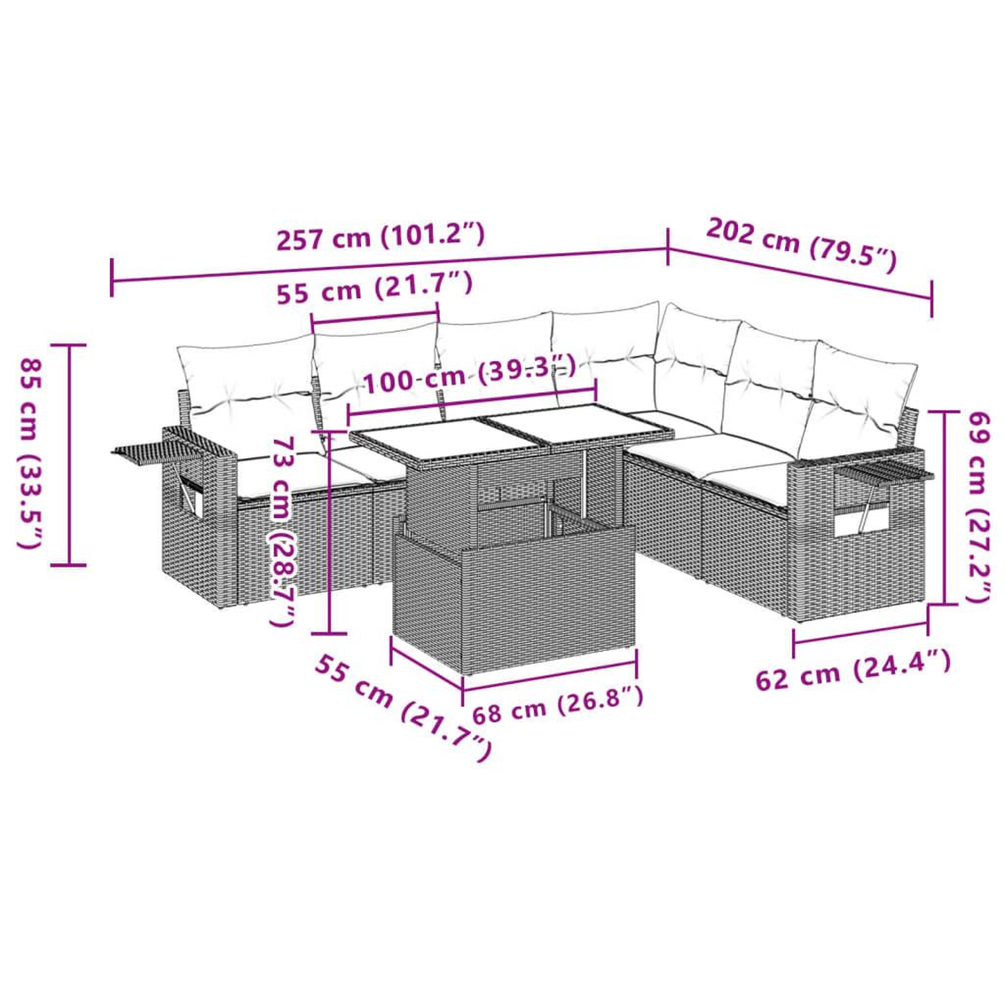 Voir la diapositive 6 : VIDAXL Salon de jardin avec coussins 7 pcs gris resine tressee
