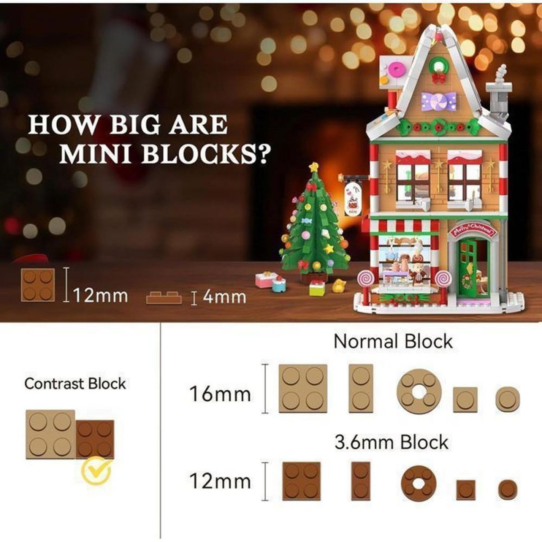 Voir la diapositive 6 : Kit calendrier de l'Avent 2026 INSOON en briques de construction de Noël, 1 759 pièces, 24 jours, 3 bâtiments avec lumières LED chaudes