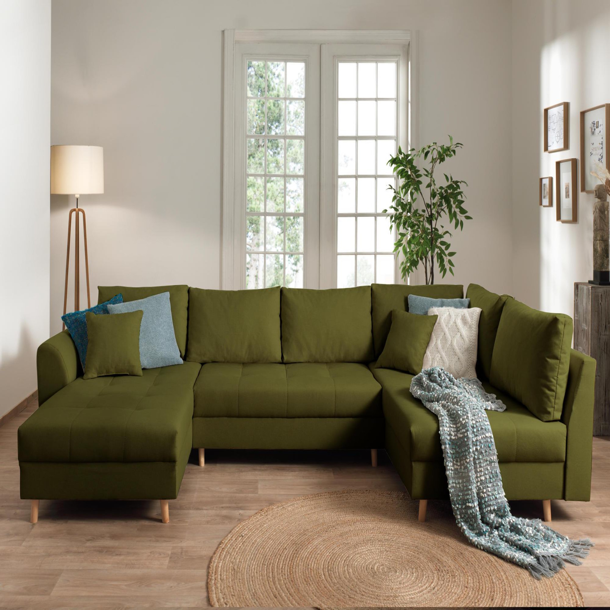Voir la diapositive 2 : LISA DESIGN Rune - canapé panoramique - avec pouf d'appoint - 7 places - style scandinave - droit