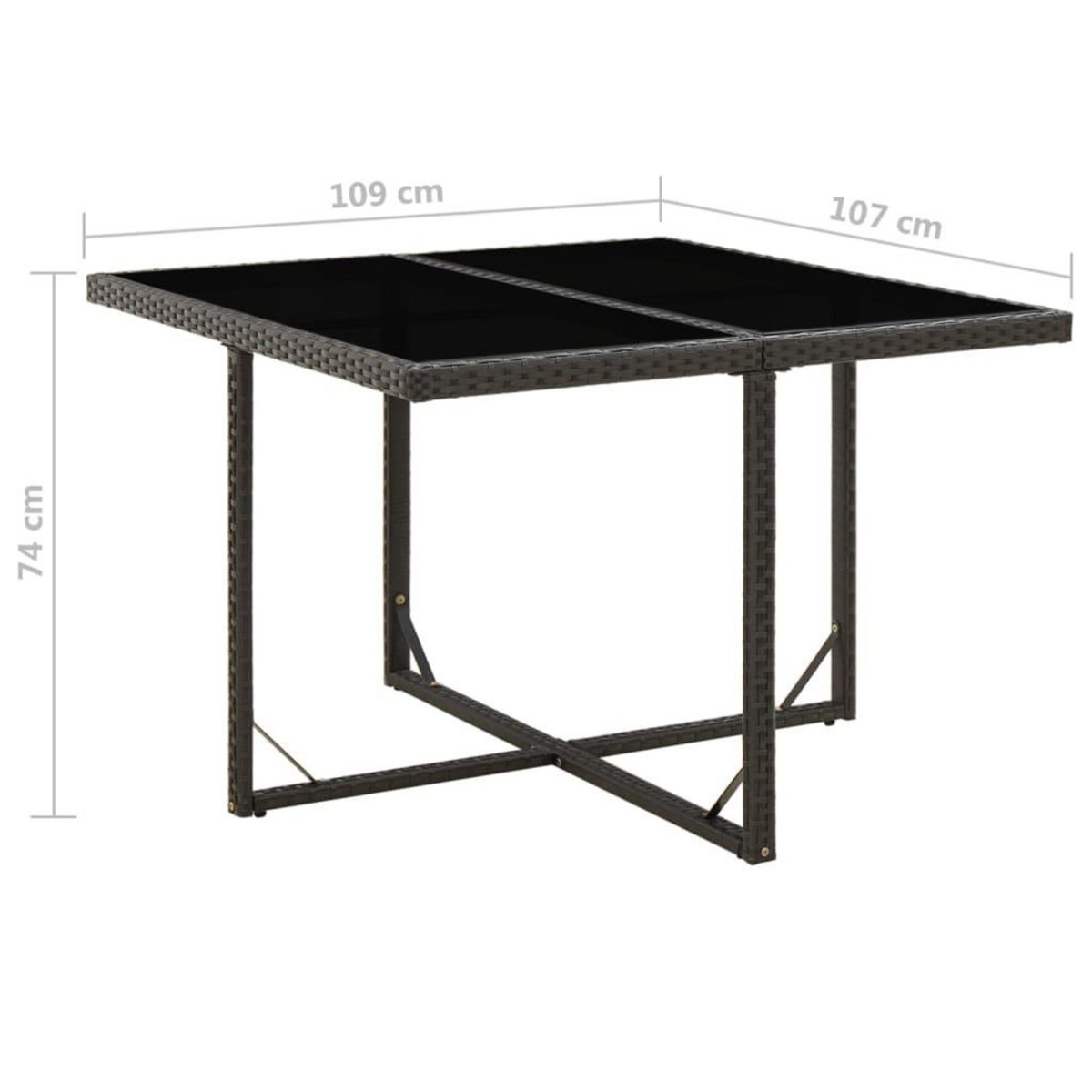 VIDAXL Table de jardin Noir 109x107x74 cm Resine tressee et verre