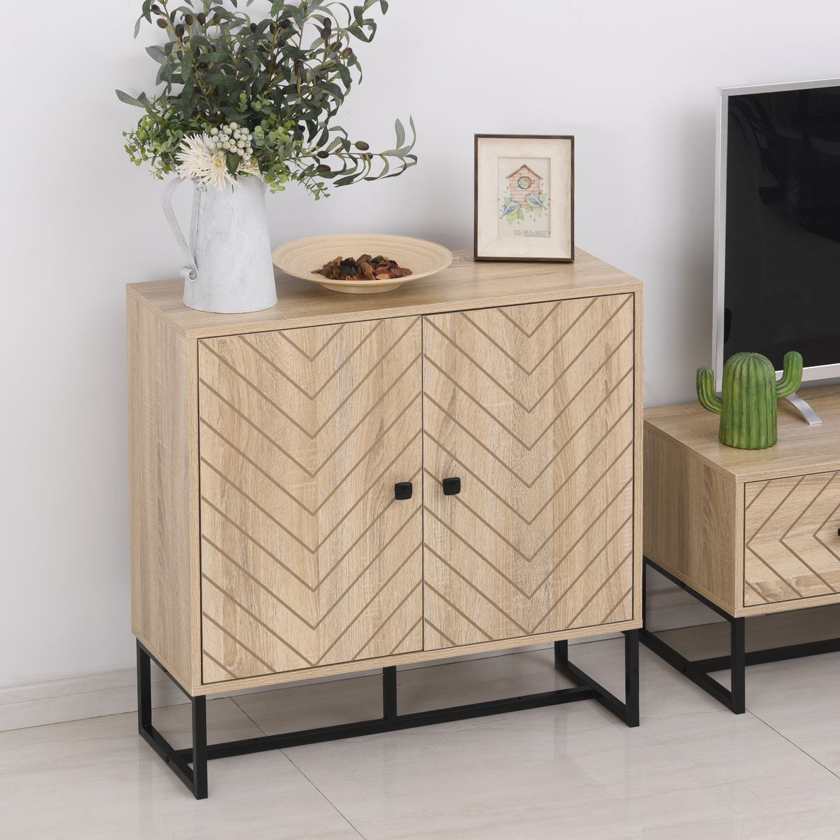 HOMCOM HOMCOM Buffet meuble de rangement 2 portes bois et pieds en métal noir dim. 80L x 29,5l x 80H cm
