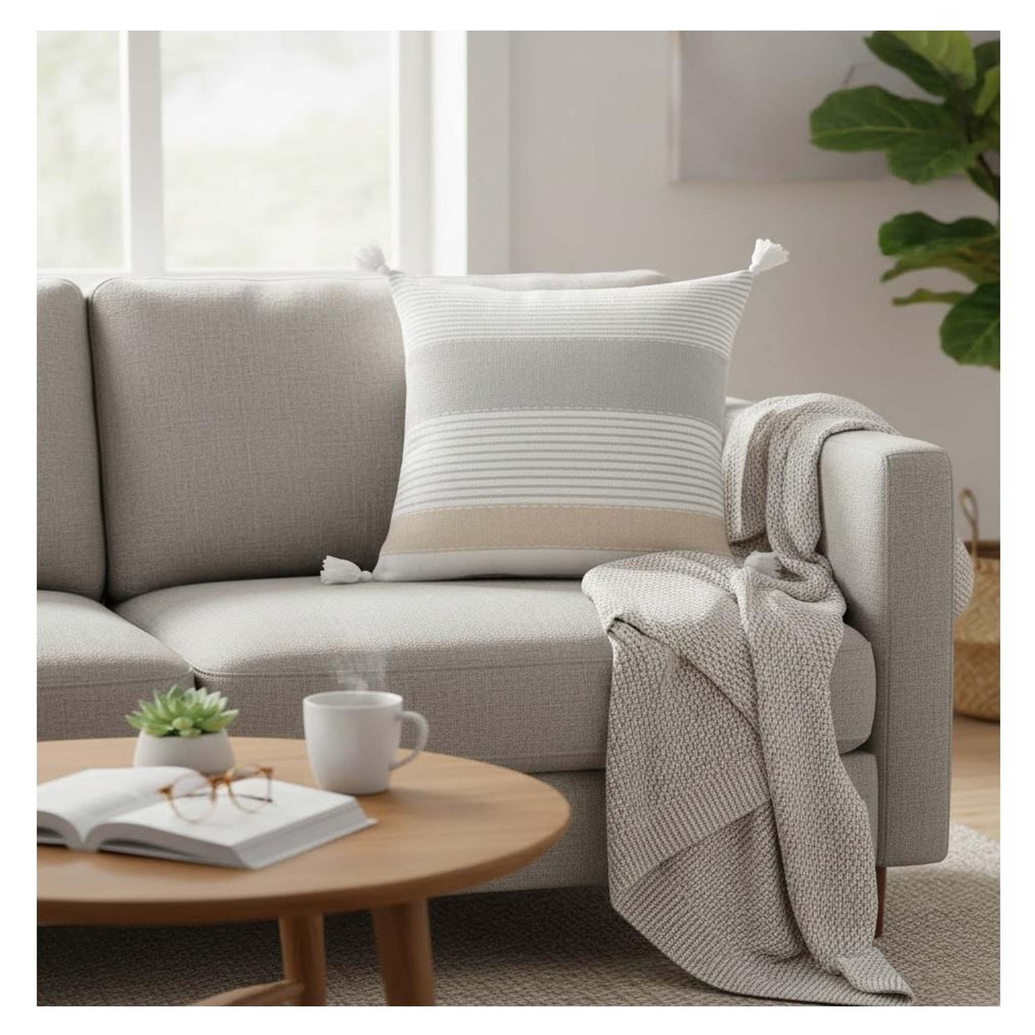 Voir la diapositive 2 : Eden Coussin pompons dehoussable 60 x 60 cm iliades