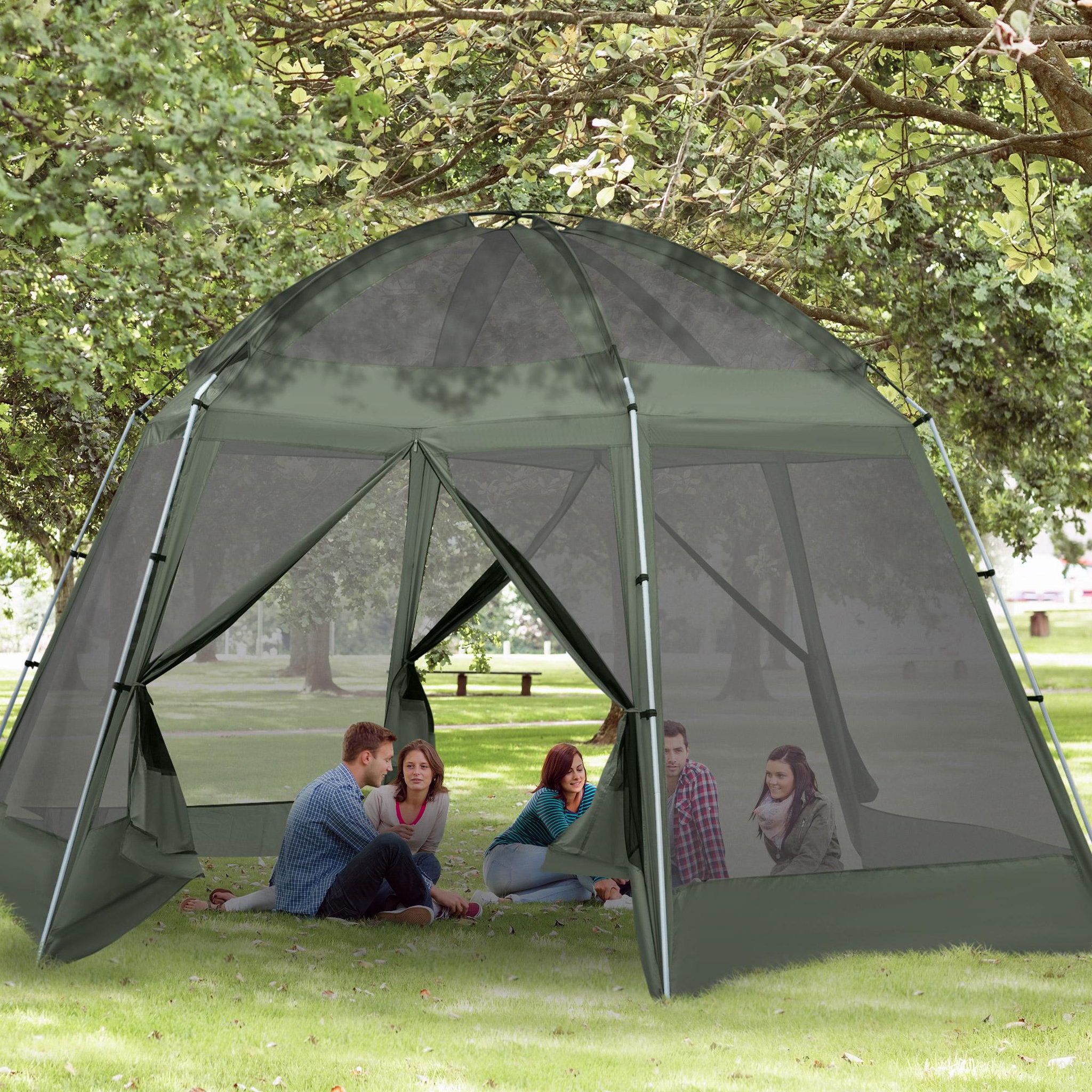 Voir la diapositive 2 : OUTSUNNY Tente de camping familiale 6-8 personnes - tente hexagonale - avec sac de transport et piquets de sol - dim. 493L x 493L x 240H cm fibre verre polyester - vert