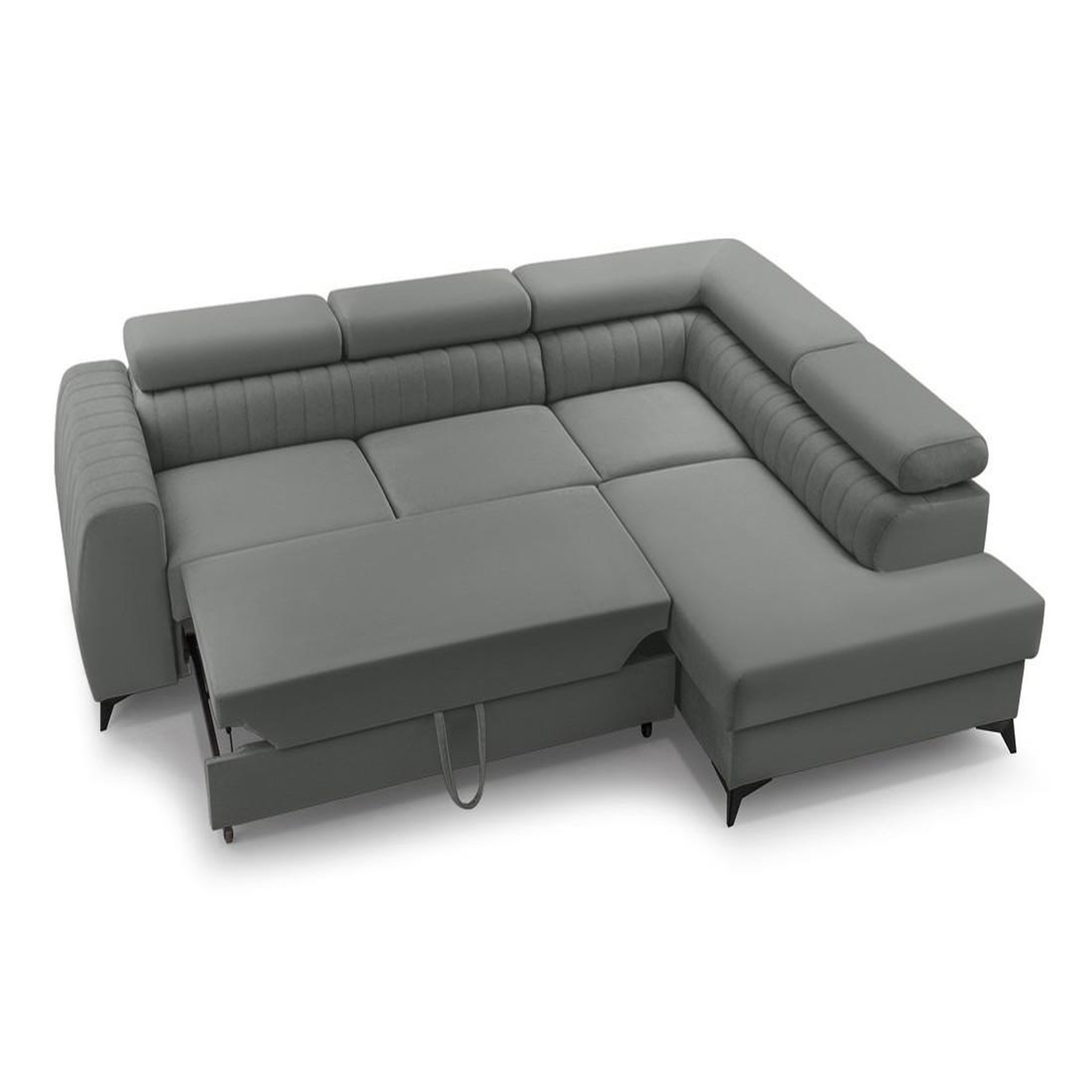 Voir la diapositive 3 : BEST MOBILIER Aneta - canapé d'angle droit 5 places - convertible avec coffre et têtières - en velours