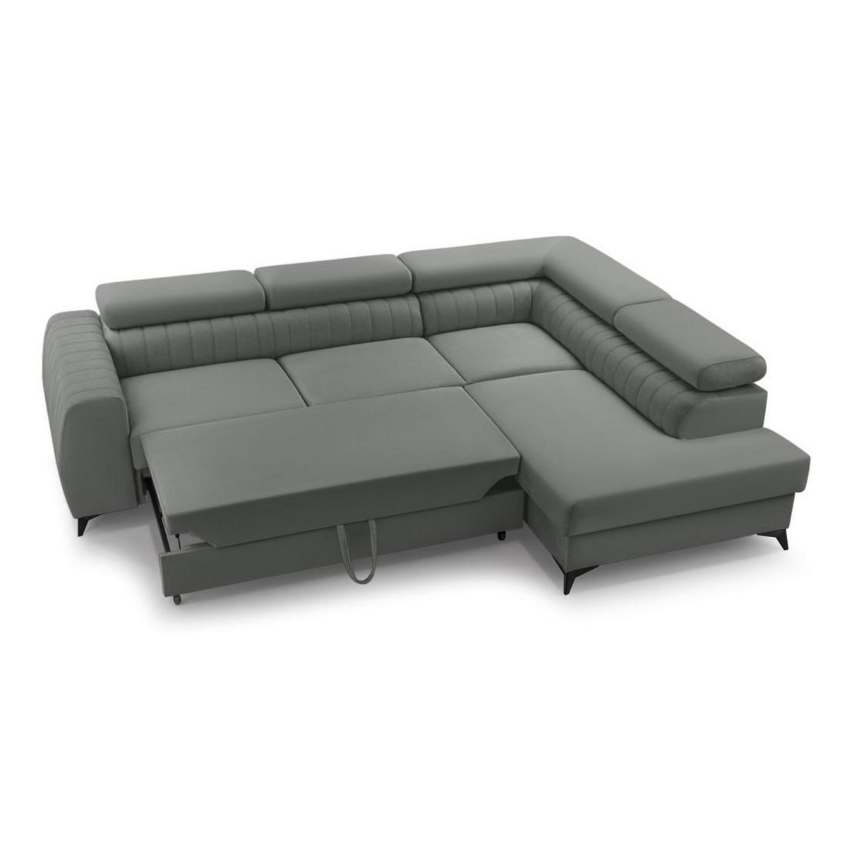 BEST MOBILIER Aneta - canapé d'angle droit 5 places - convertible avec coffre et têtières - en velours