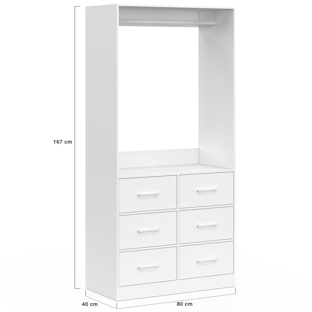 ID MARKET Dressing penderie L. 80 cm UPPAH avec 6 bacs en tissu blanc