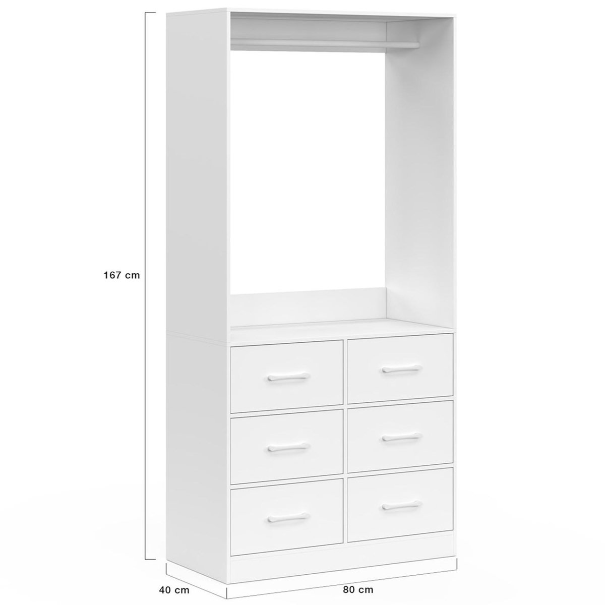 ID MARKET Dressing penderie L. 80 cm UPPAH avec 6 bacs en tissu blanc