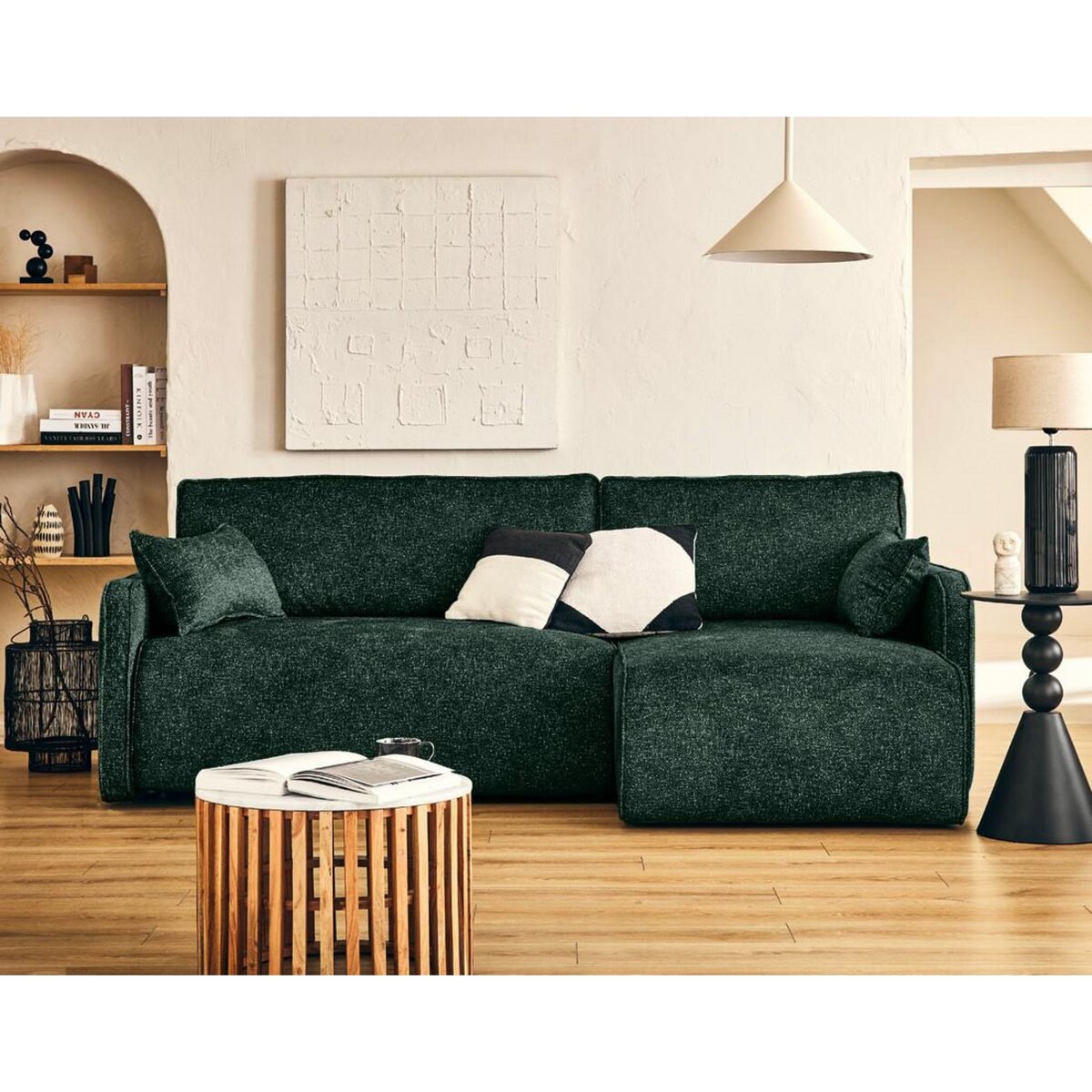 LISA DESIGN Apolline - canapé d'angle réversible 4 places convertible avec coffres en tissu moucheté