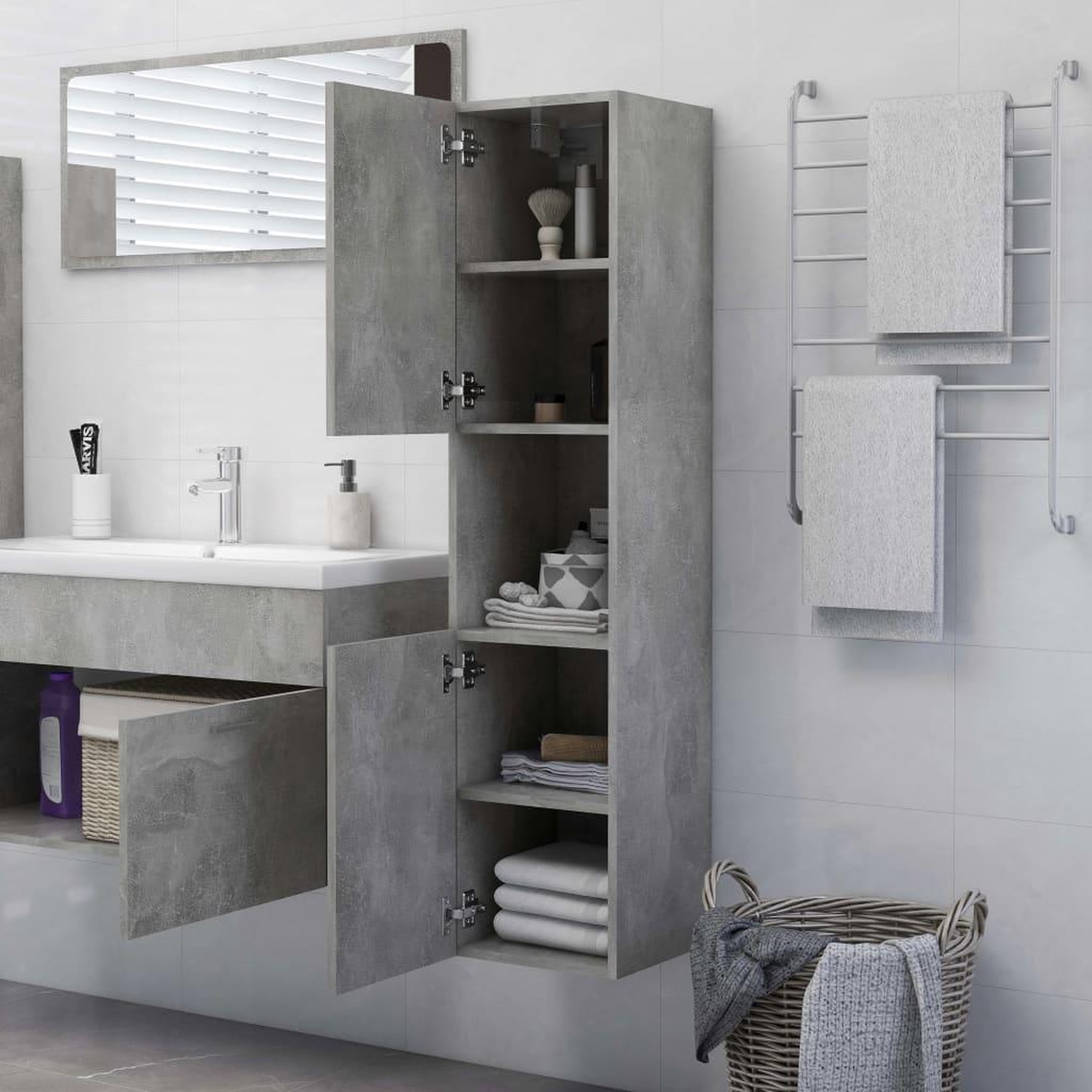 Voir la diapositive 3 : VIDAXL Armoire de salle de bain Gris beton Bois d'ingenierie