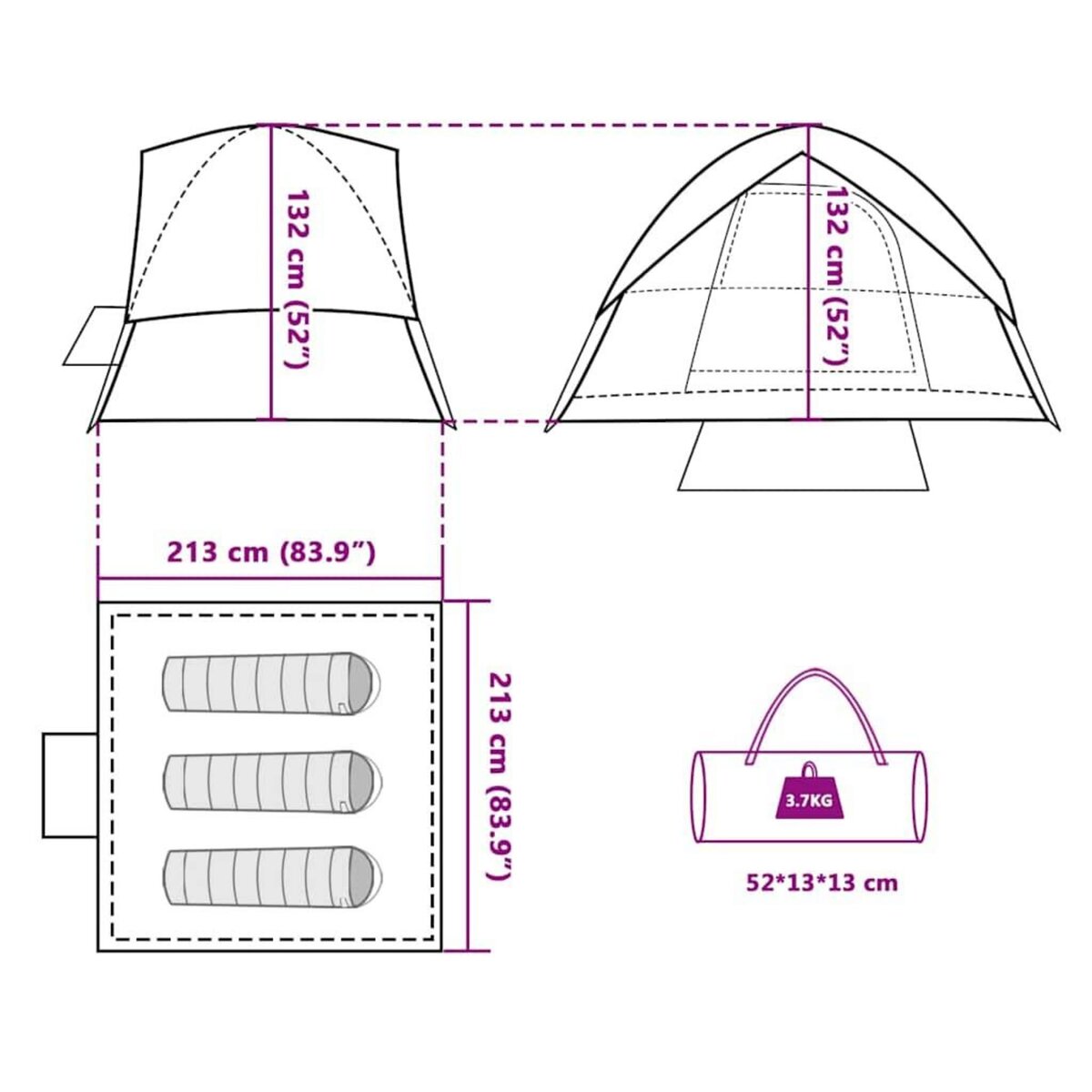VIDAXL Tente de camping a dome 3 personne vert impermeable