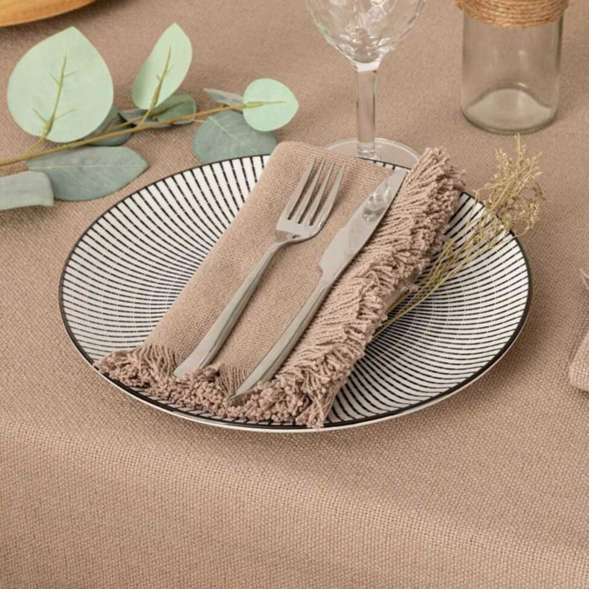 ATMOSPHERA Lot de 2 Serviettes de Table  Maha  40x40cm Gris