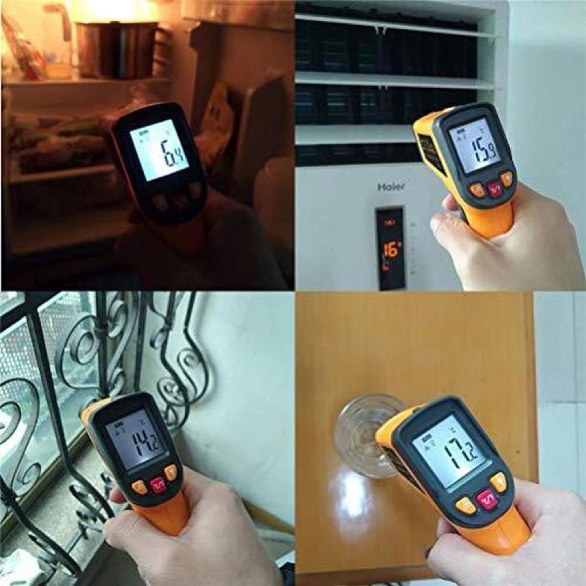 Voir la diapositive 4 : Thermomètre infrarouge laser numérique non contact orange et noir plage -50 à 600 °C, écran LCD rétroéclairé, viseur laser, 12:1, temps de réponse <500 ms