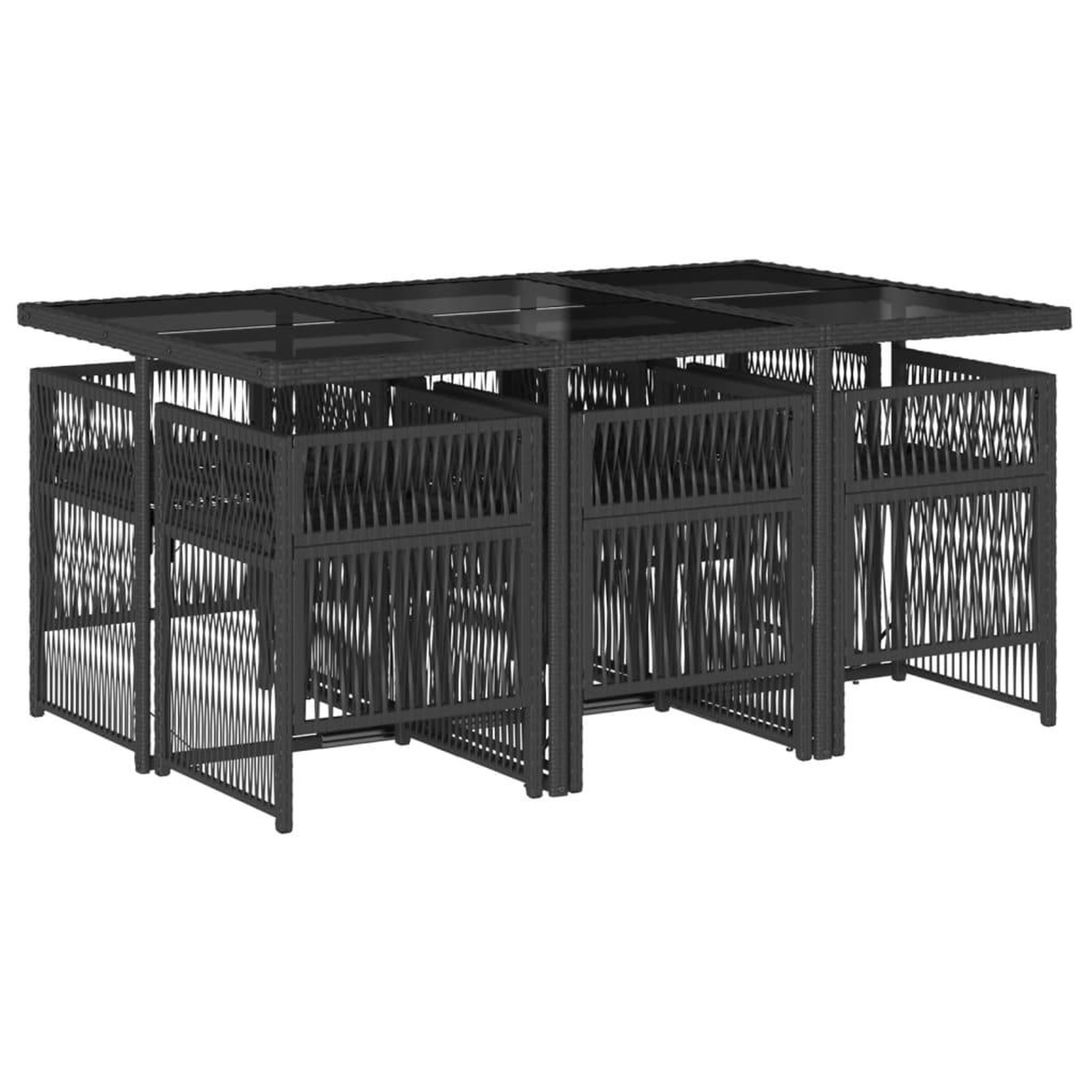 Voir la diapositive 3 : VIDAXL Ensemble a manger de jardin coussins 7pcs Noir Resine tressee