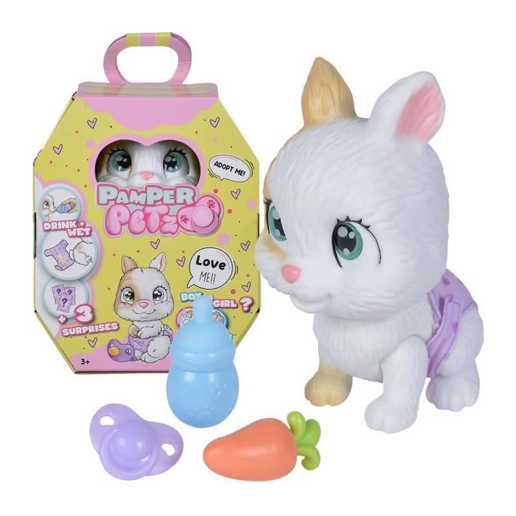 SILVERTORN Smoby - Pamper Petz - Lapin a adopter - 4 accessoires - Articulé - Bois et fais pipi - Certificat d'adoption - Des 3 ans
