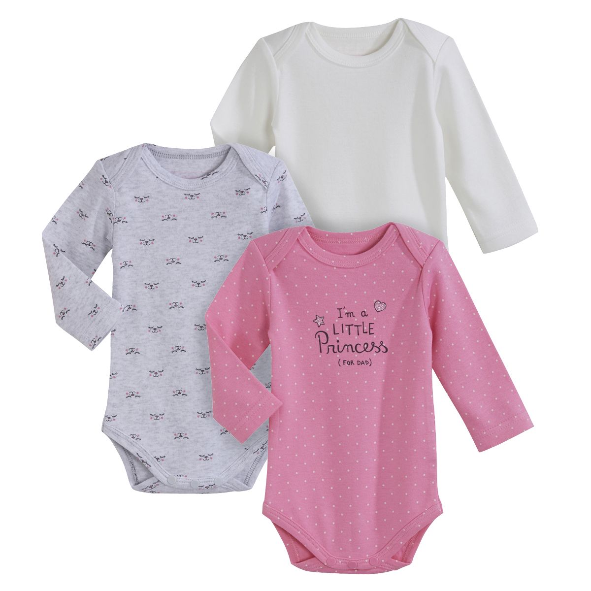 INEXTENSO Lot de 3 bodies manches longues bébé fille