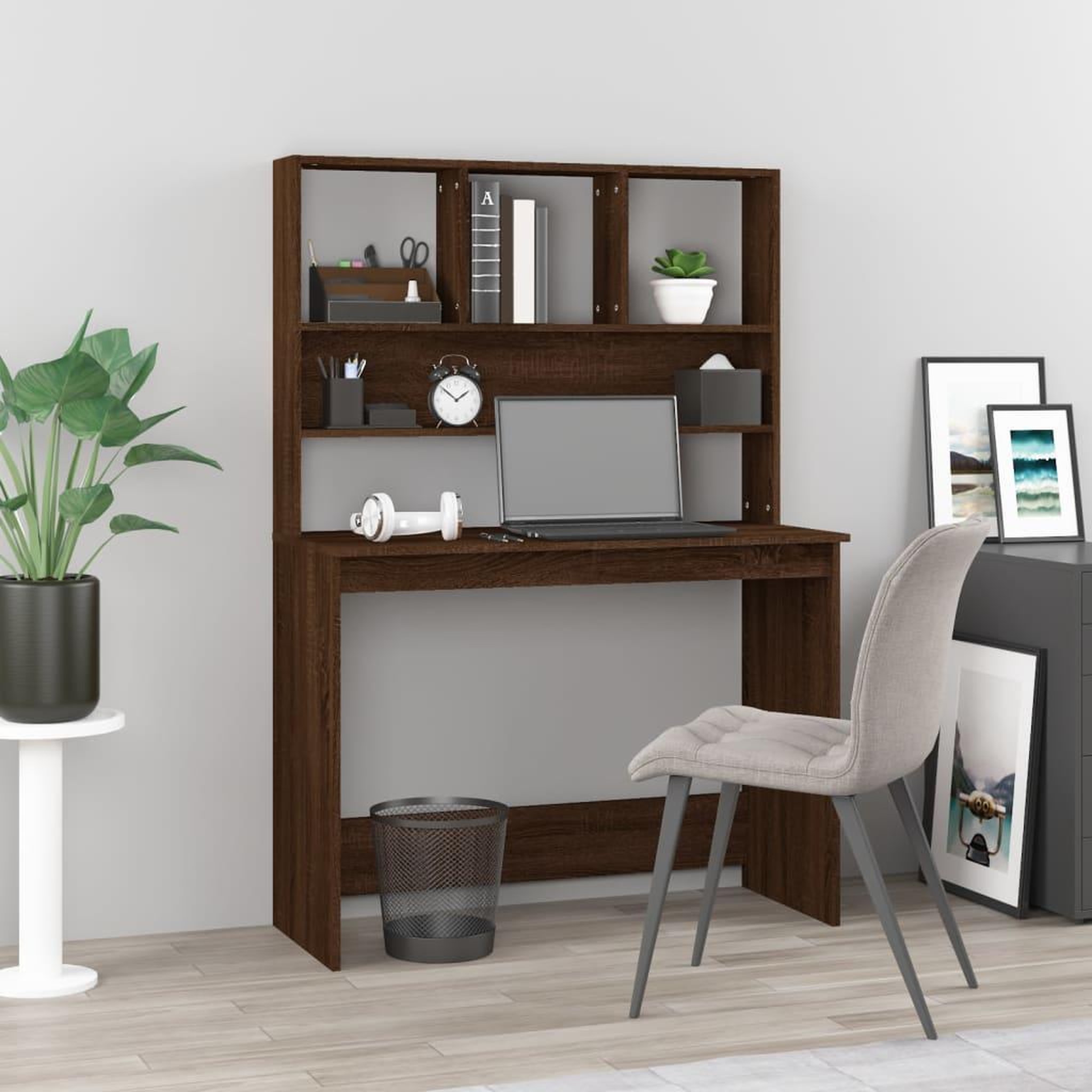 Voir la diapositive 1 : VIDAXL Bureau et etageres Chene marron 102x45x148 cm Bois d'ingenierie