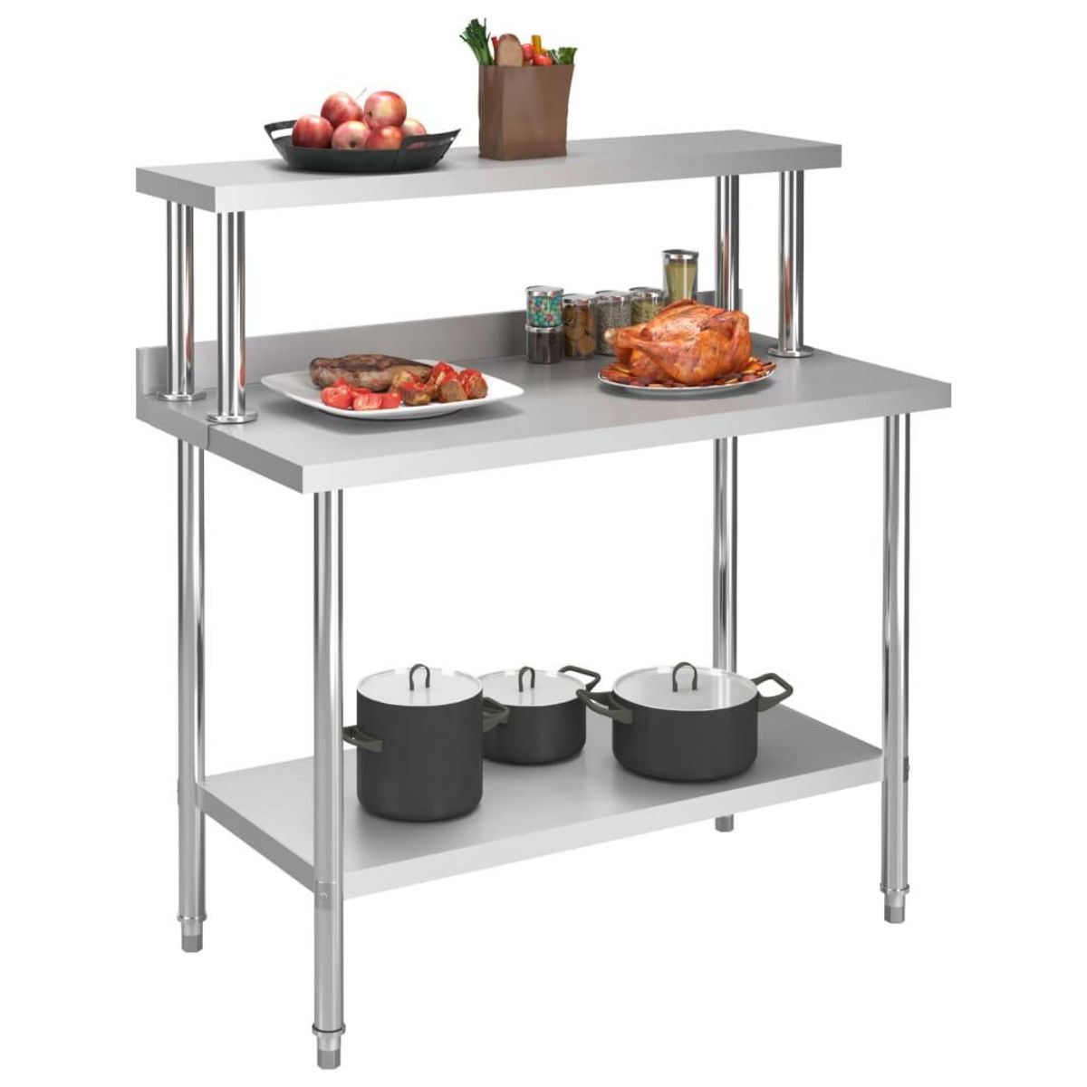 VIDAXL Table de travail de cuisine avec etagere 120x60x120 cm Inox