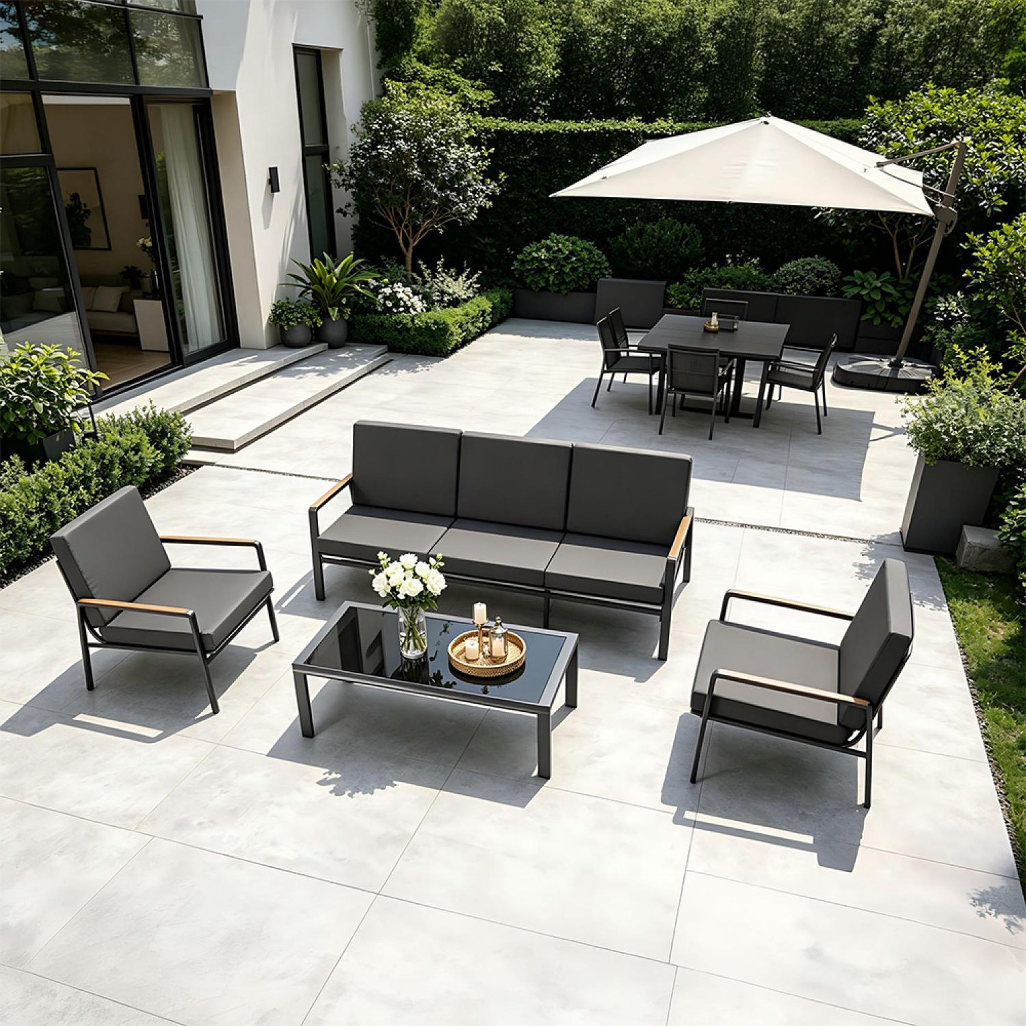 Voir la diapositive 4 : CONCEPT USINE Salon de jardin 5 places en aluminium gris foncé hobart