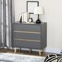 Voir la diapositive 2 : HOMCOM Commode 3 tiroirs design scandinave panneaux particules gris aspect bois clair