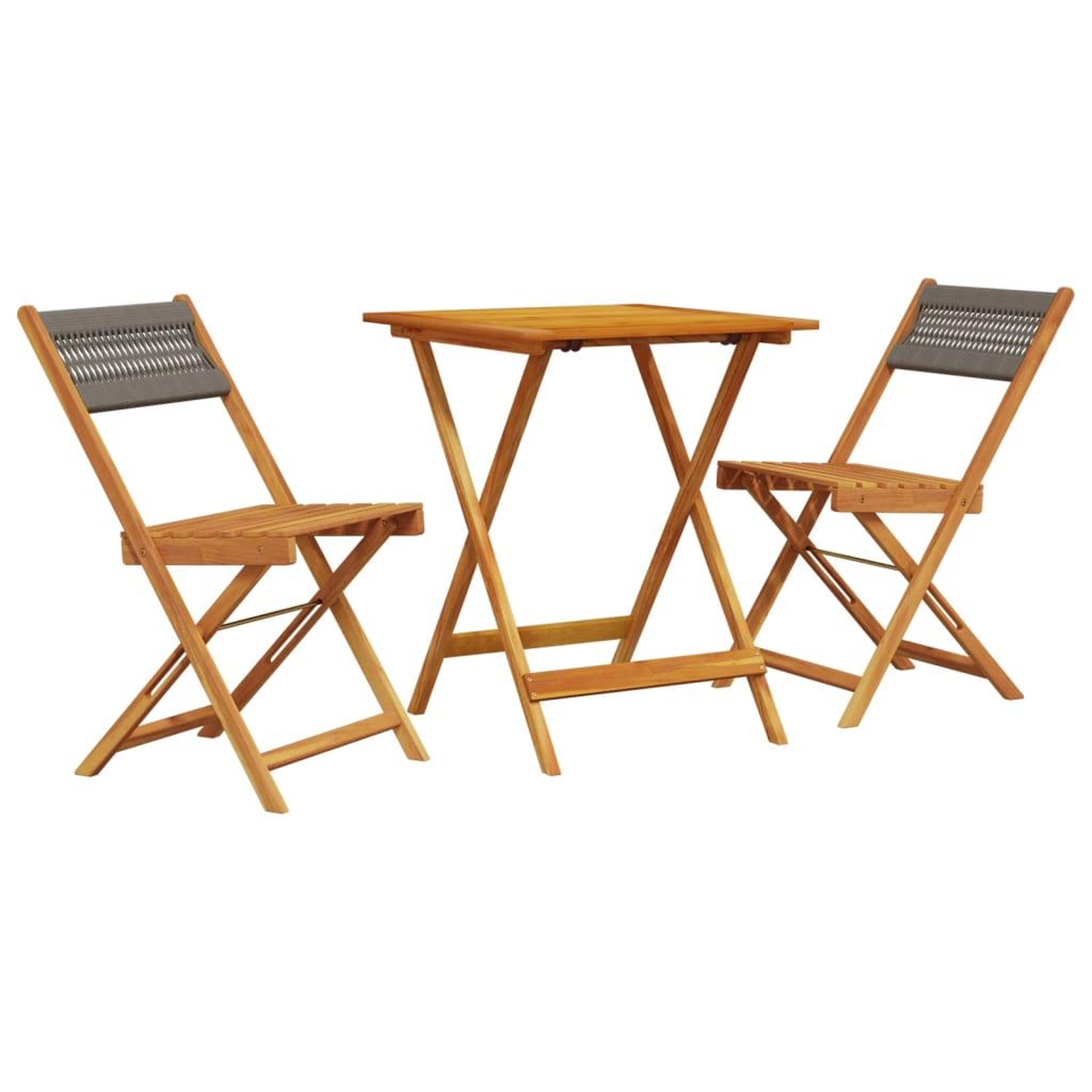 Voir la diapositive 2 : VIDAXL Ensemble de bistro 3 pcs gris polypropylene et bois massif