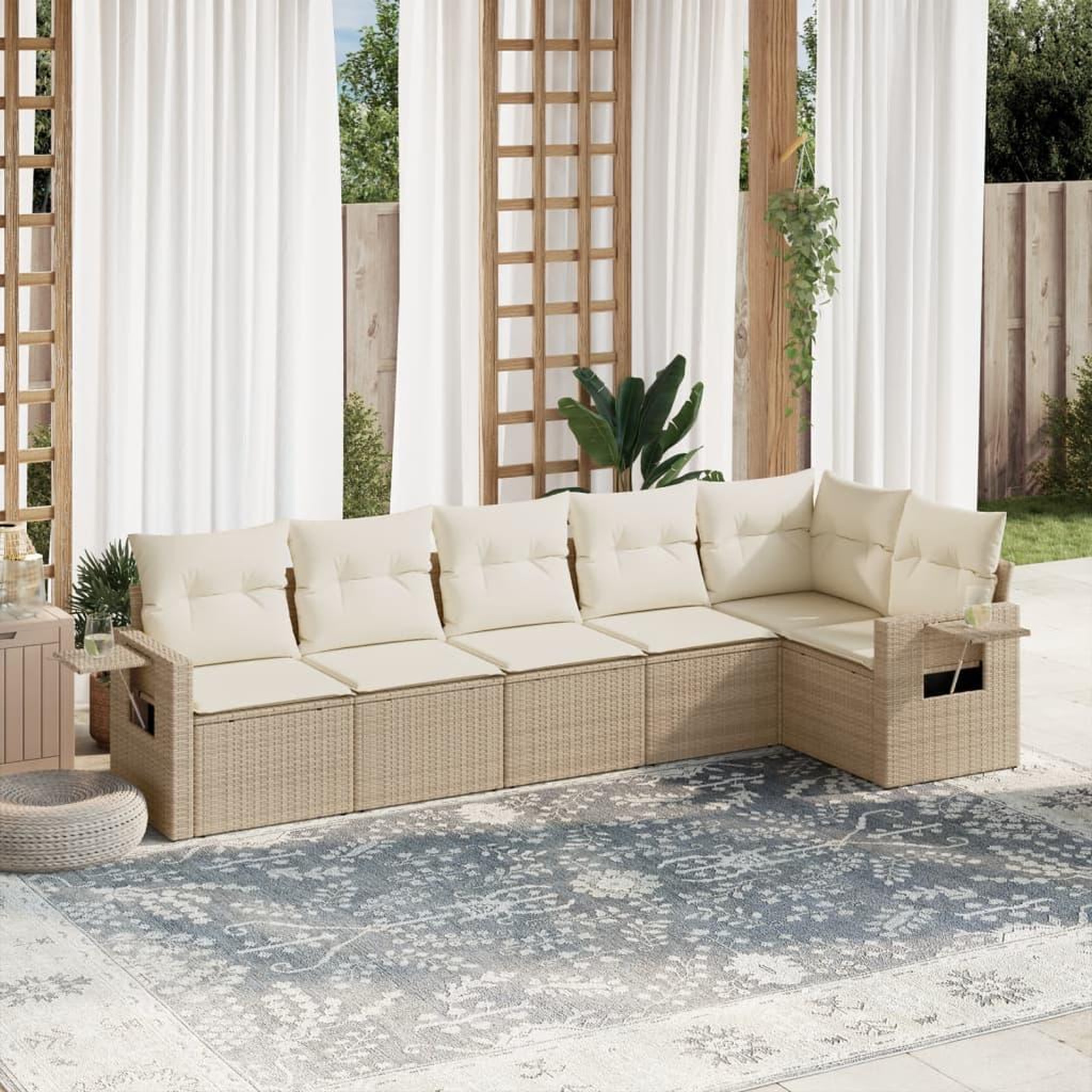 VIDAXL Salon de jardin avec coussins 6 pcs beige resine tressee