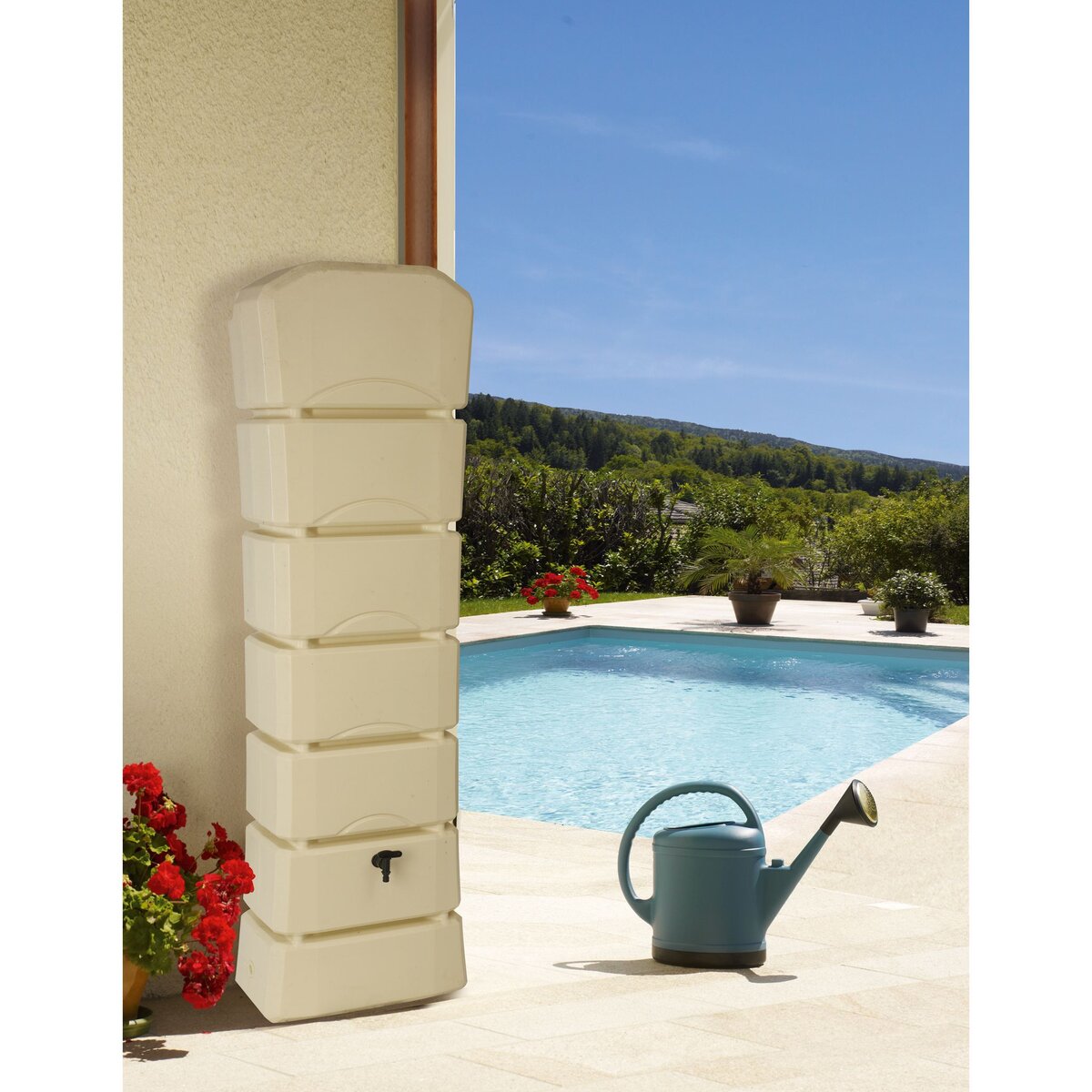 Belli Récupérateur d'eau rectangulaire beige avec kit complet 300L (arrosoir non inclus)
