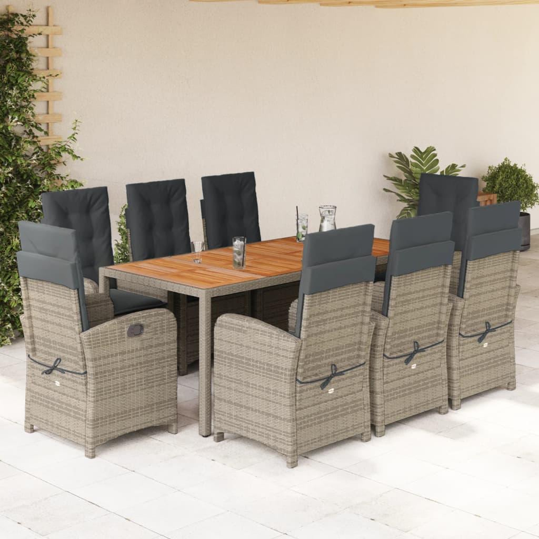 Voir la diapositive 1 : VIDAXL Ensemble a manger de jardin 9 pcs coussins gris resine tressee