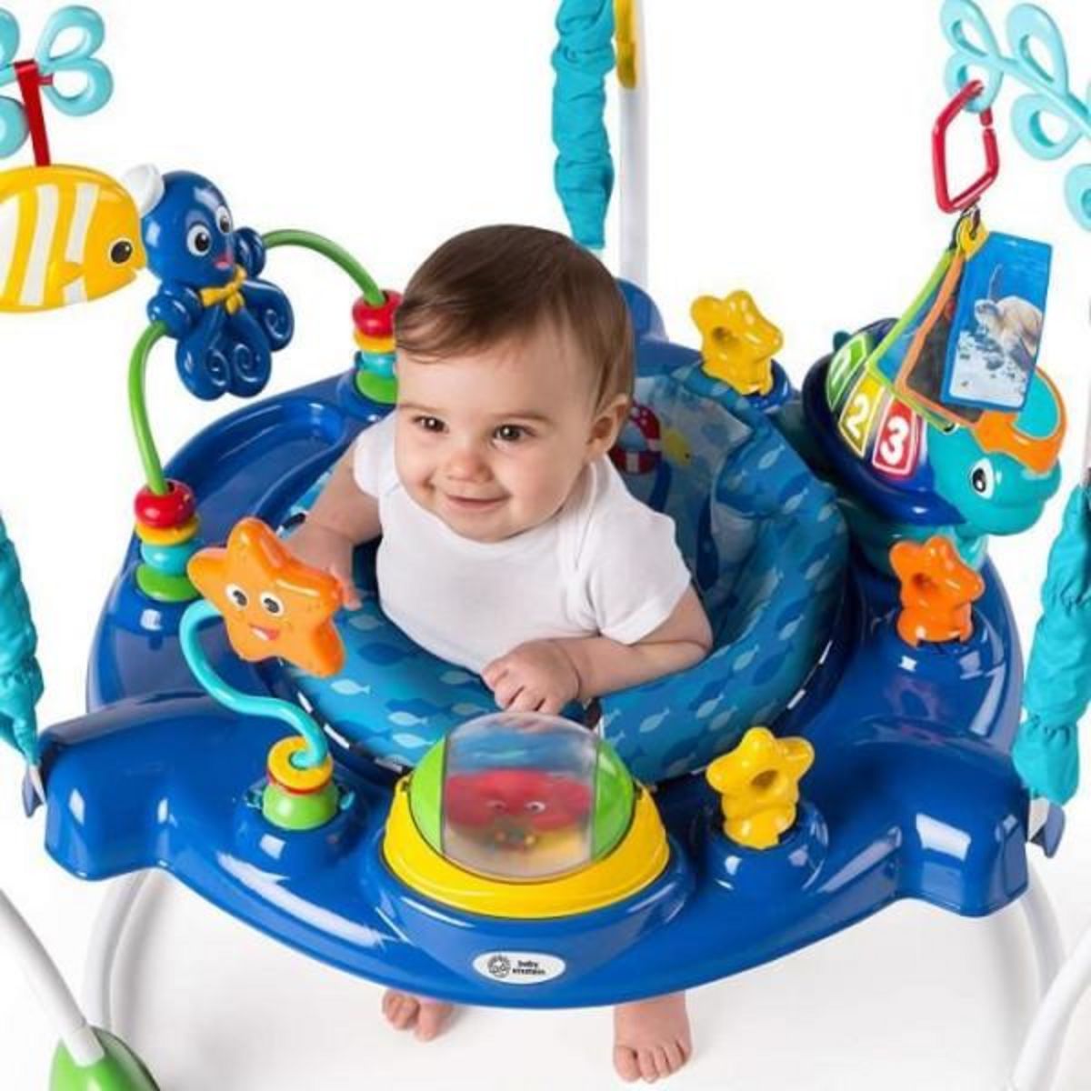 BABY EINSTEIN BABY EINSTEIN Aire d'éveil bébé multi-jouets, siege a rebonds, pivotant 360° - Neptune - Jouet tortue amovible,13 jeux multi